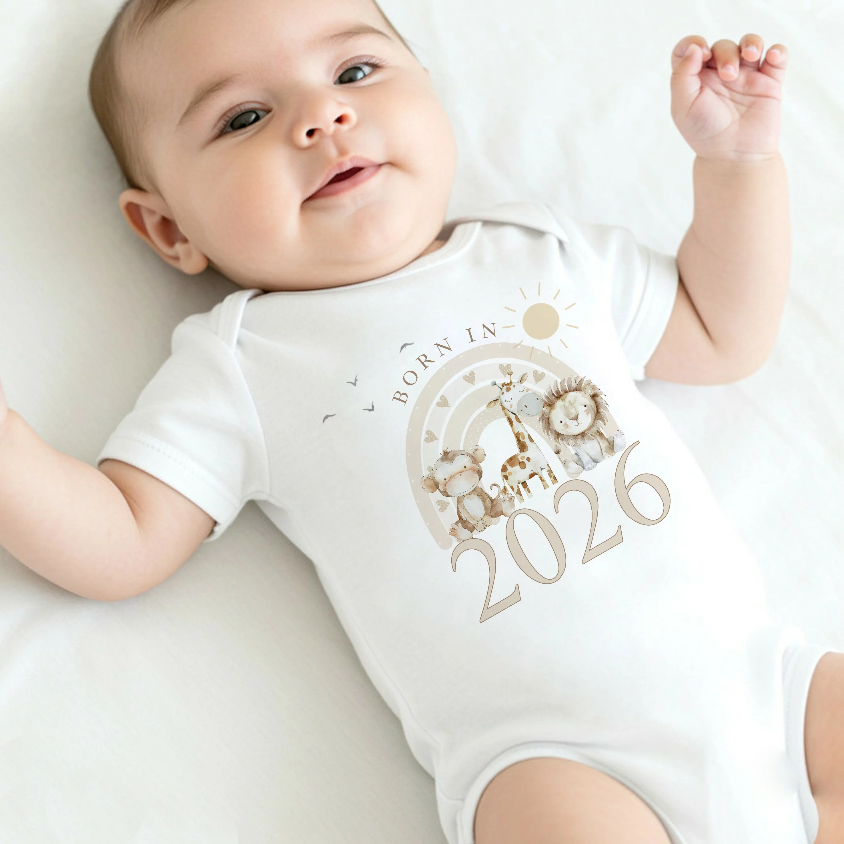 Beige Jungle Rainbow Born in 2026 Baby Grow, Vest or Bib - Image 3