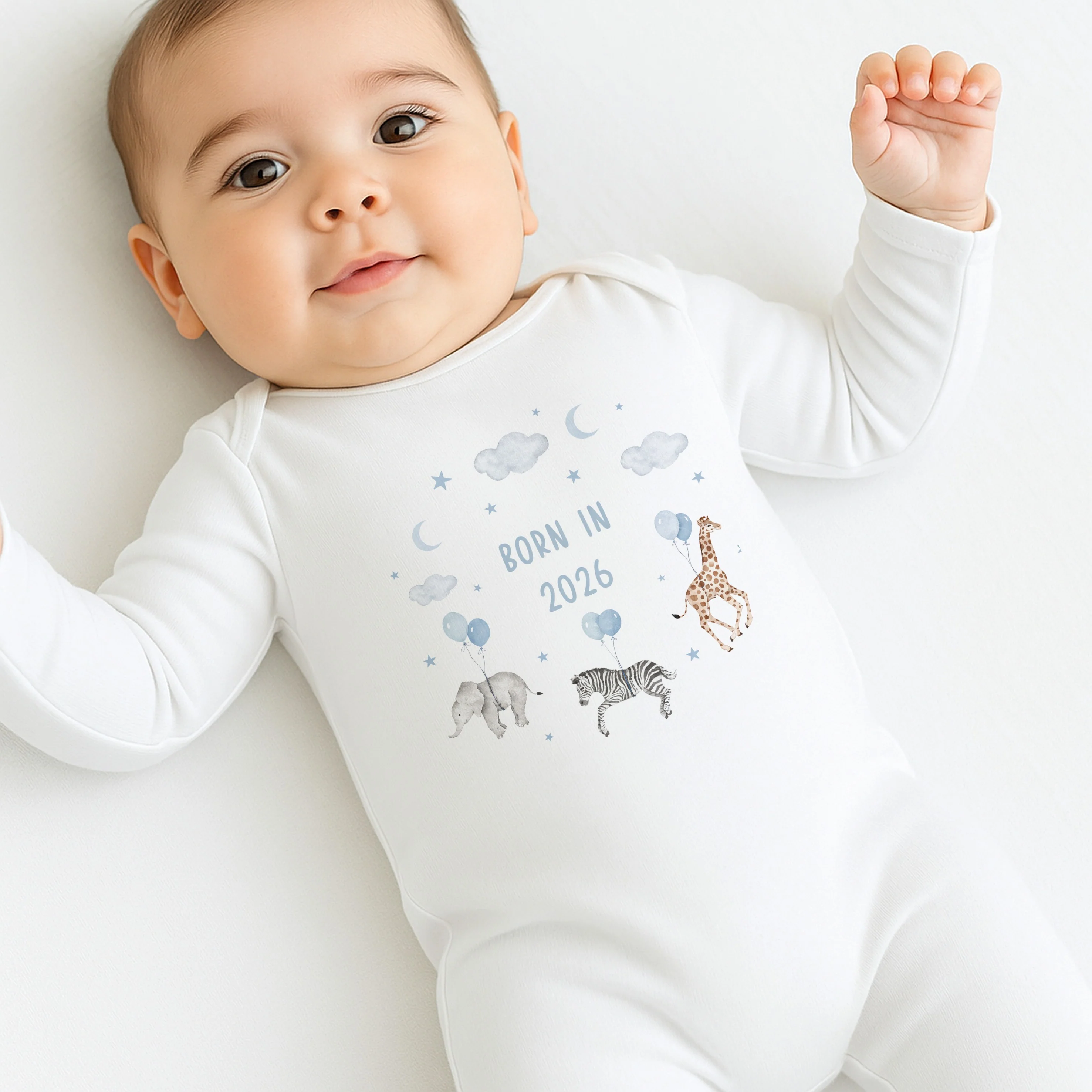 Blue Animal Wreath Born in 2026 Baby Grow, Vest or Bib - Image 6