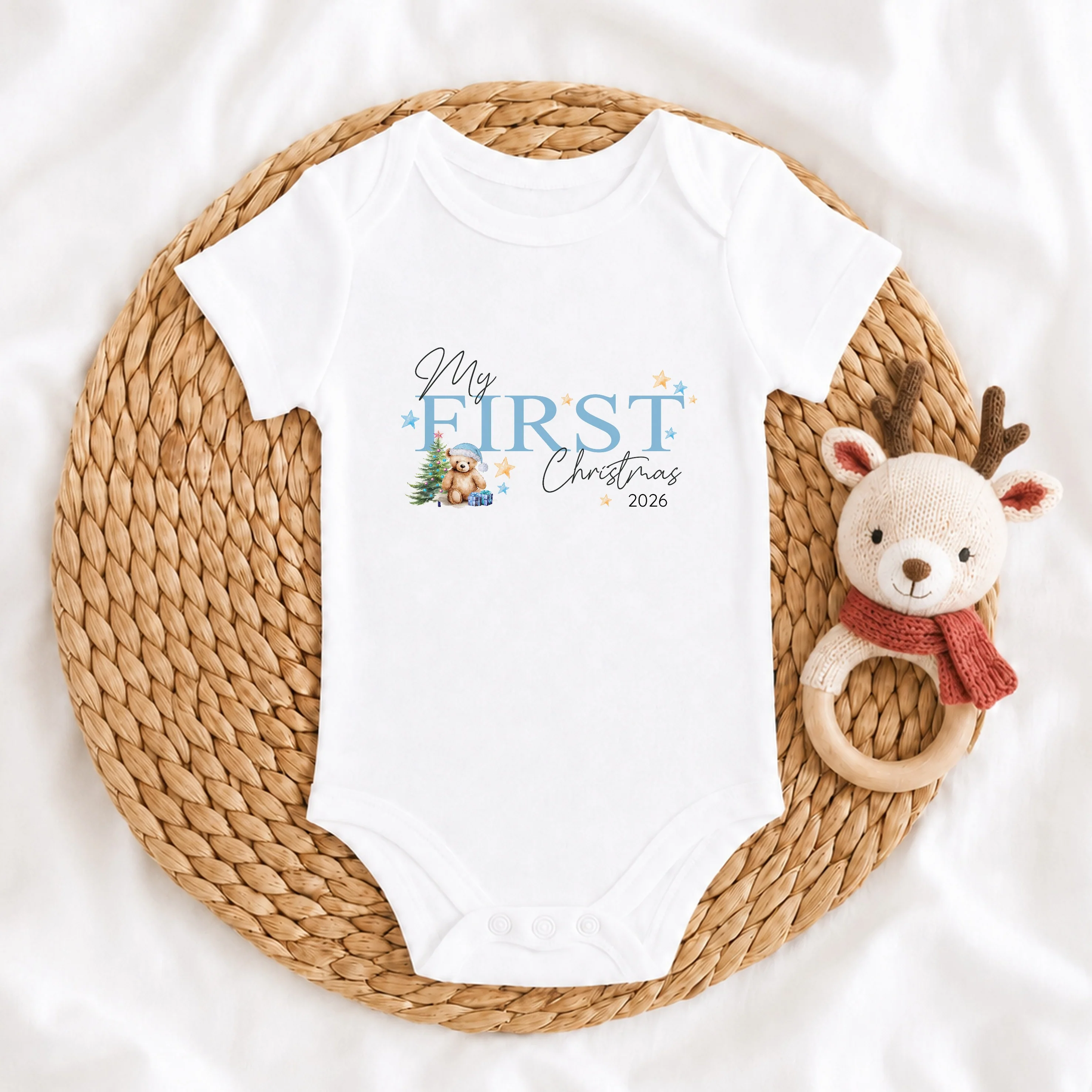 Blue My First Christmas Baby Grow, Vest or Bib - Image 5