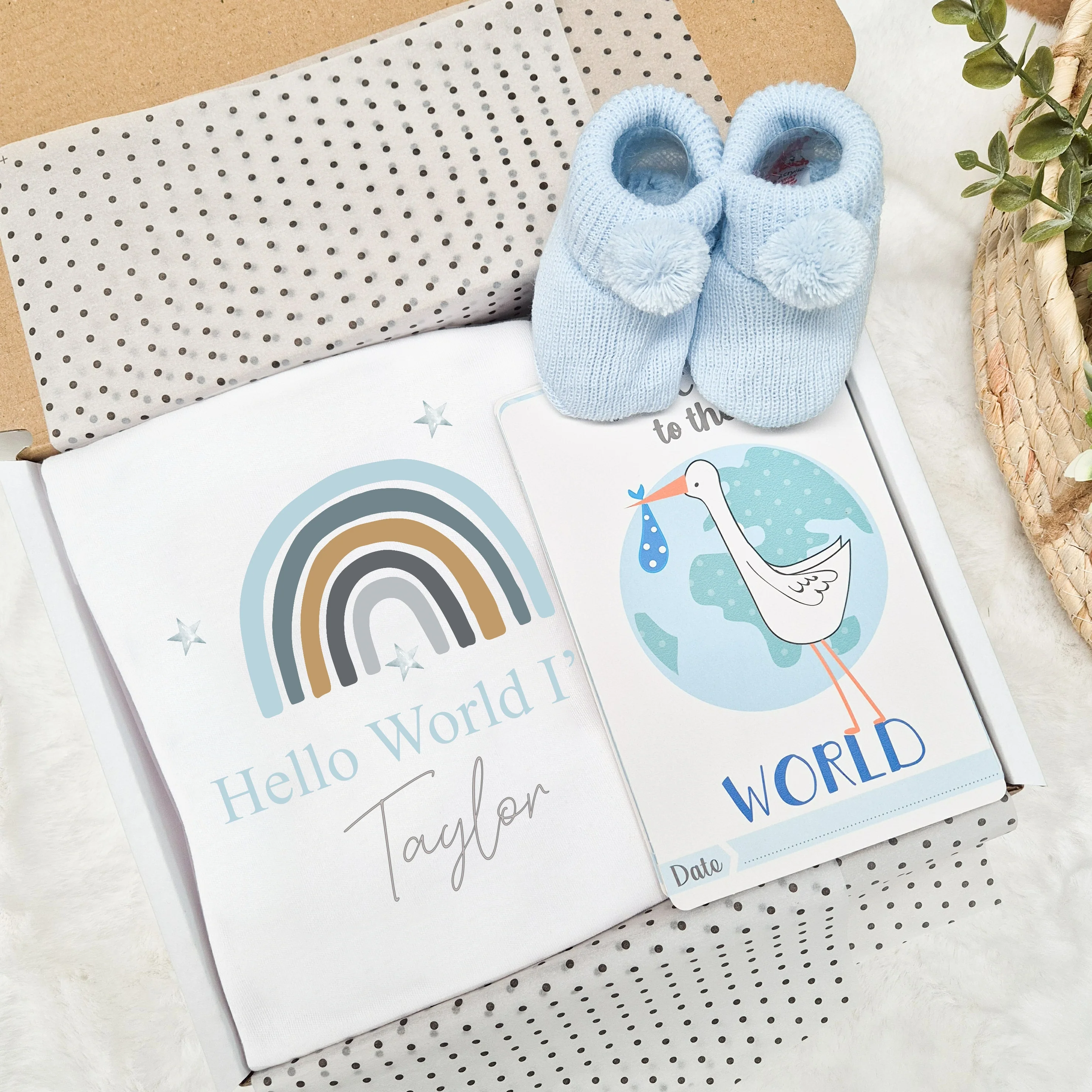 Personalised Boys Baby Blanket & Booties Gift Set
