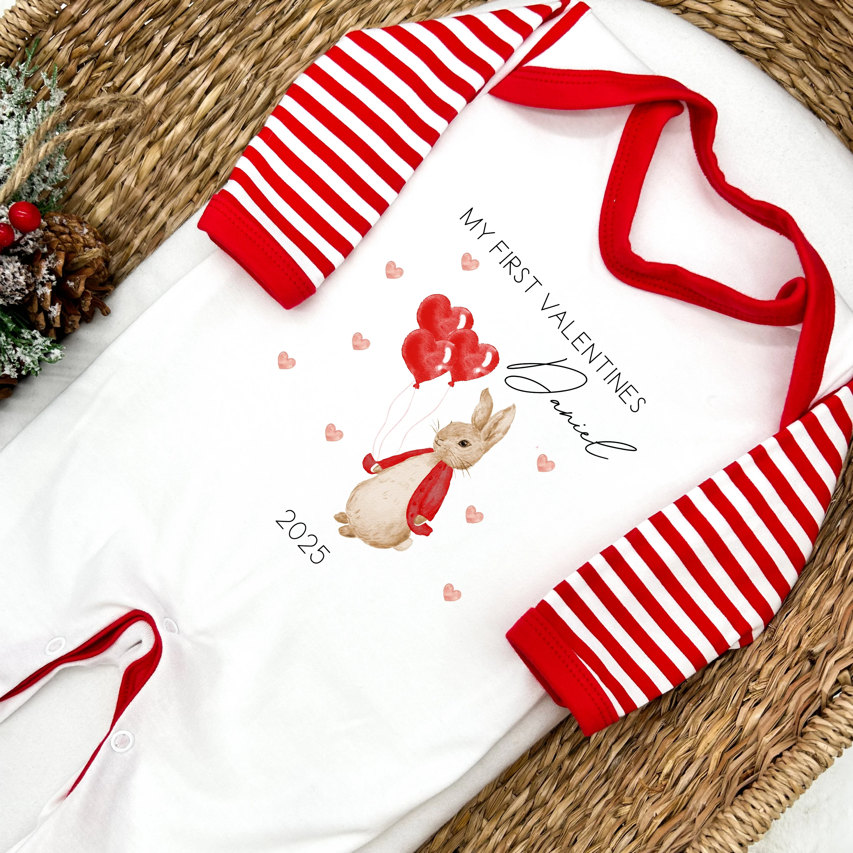 Personalised My First Valentines Red Rabbit Baby Grow or Vest - Image 5