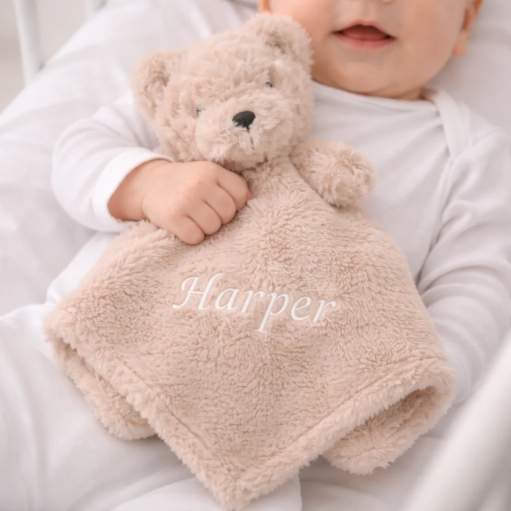 Embroidered Beige Waffle Blanket and Comforter Gift Set - Image 4