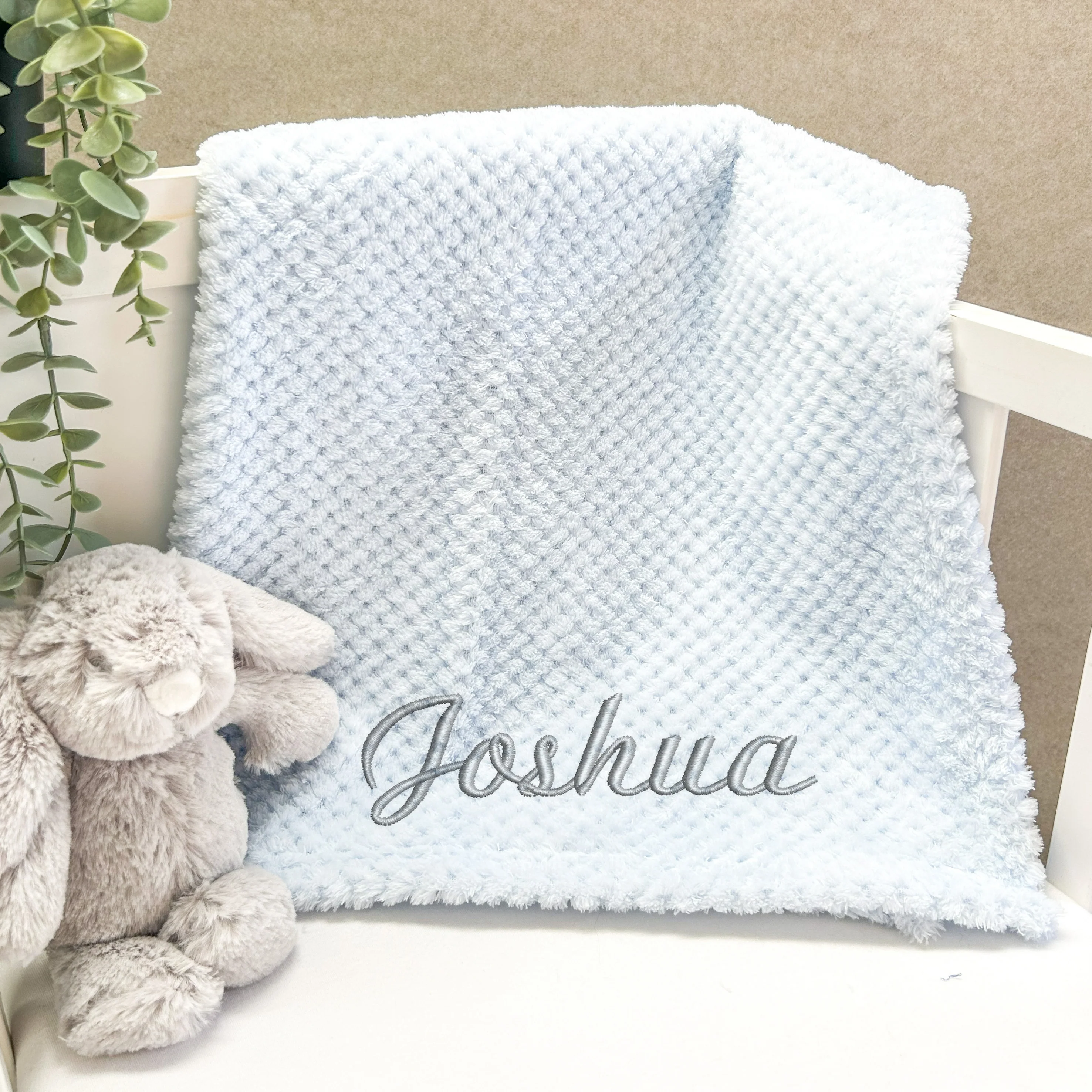 Embroidered Blue Dimple Blanket and Comforter Gift Set - Image 6