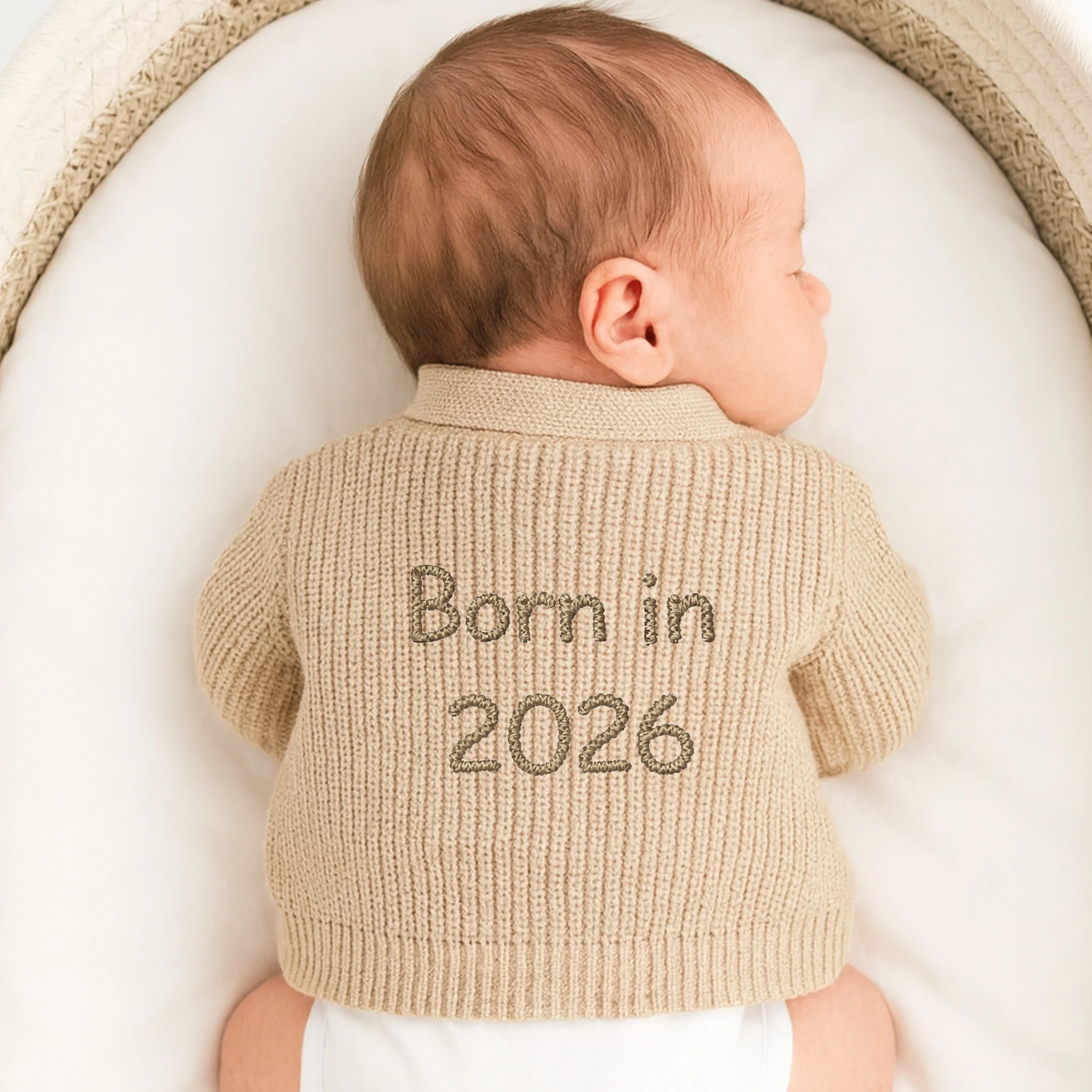 Embroidered Born in 2026 Knitted Cardigan