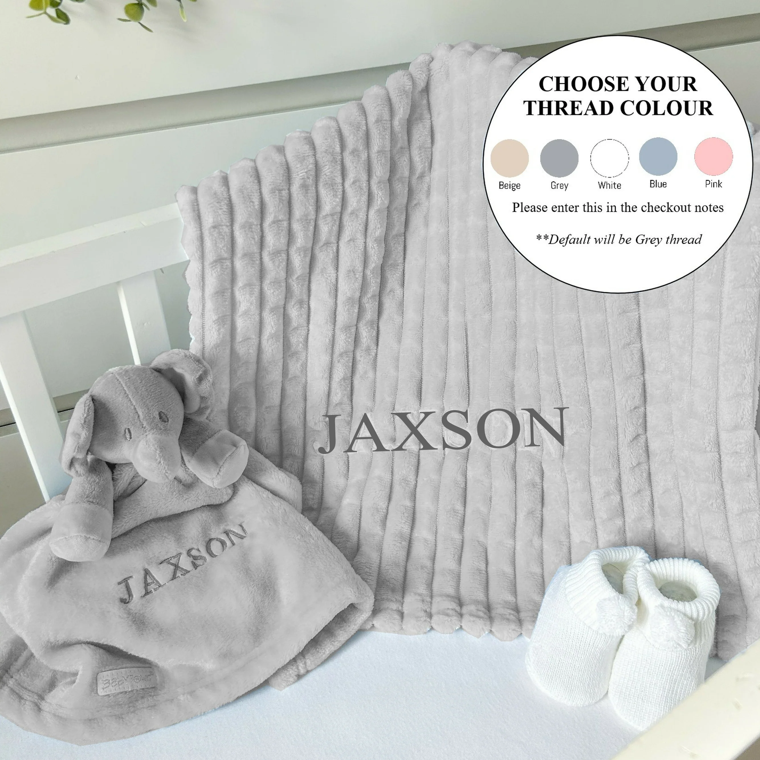 Embroidered Grey Personalised Blanket or Comforter - Image 4
