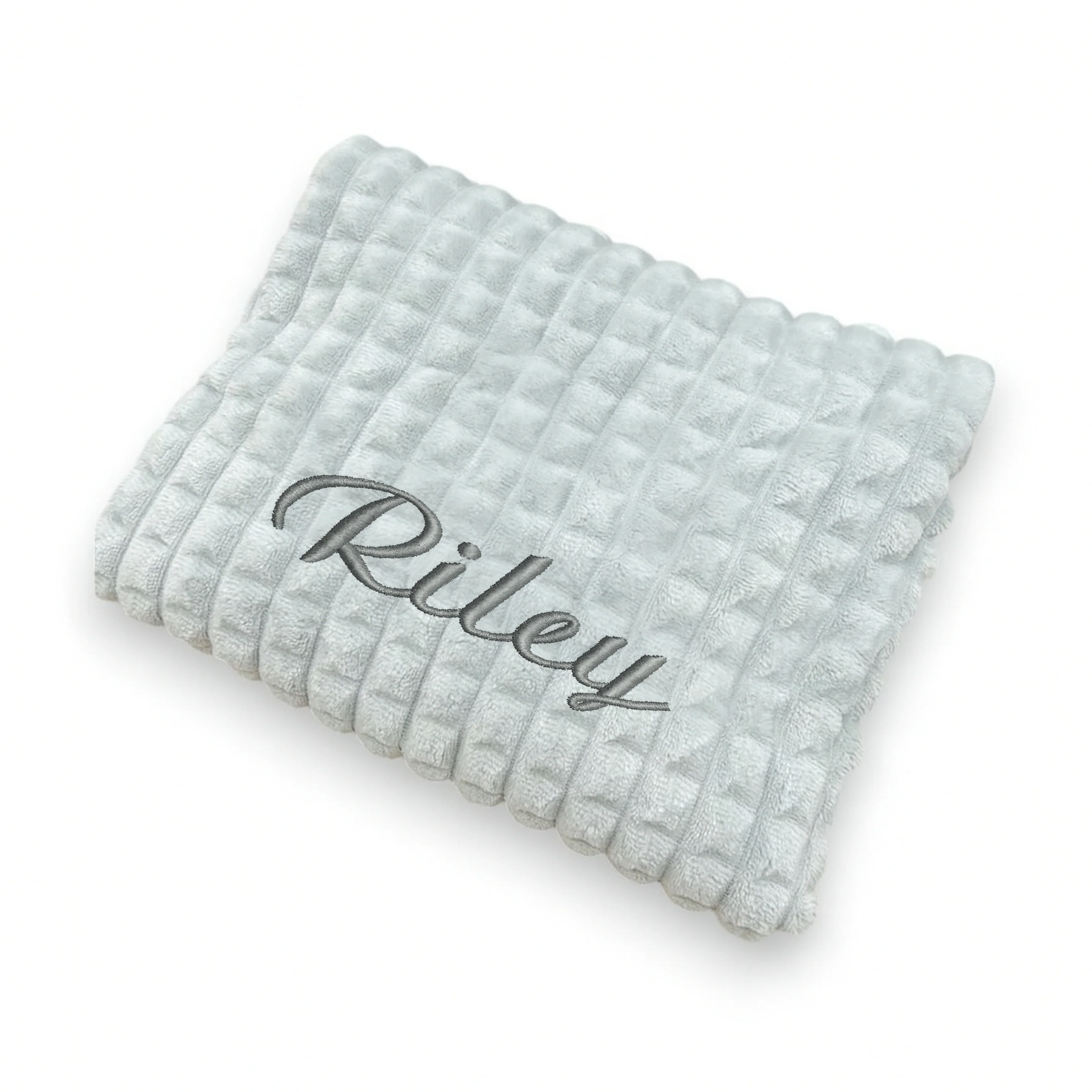 Embroidered Grey Waffle Blanket and Comforter Gift Set - Image 6
