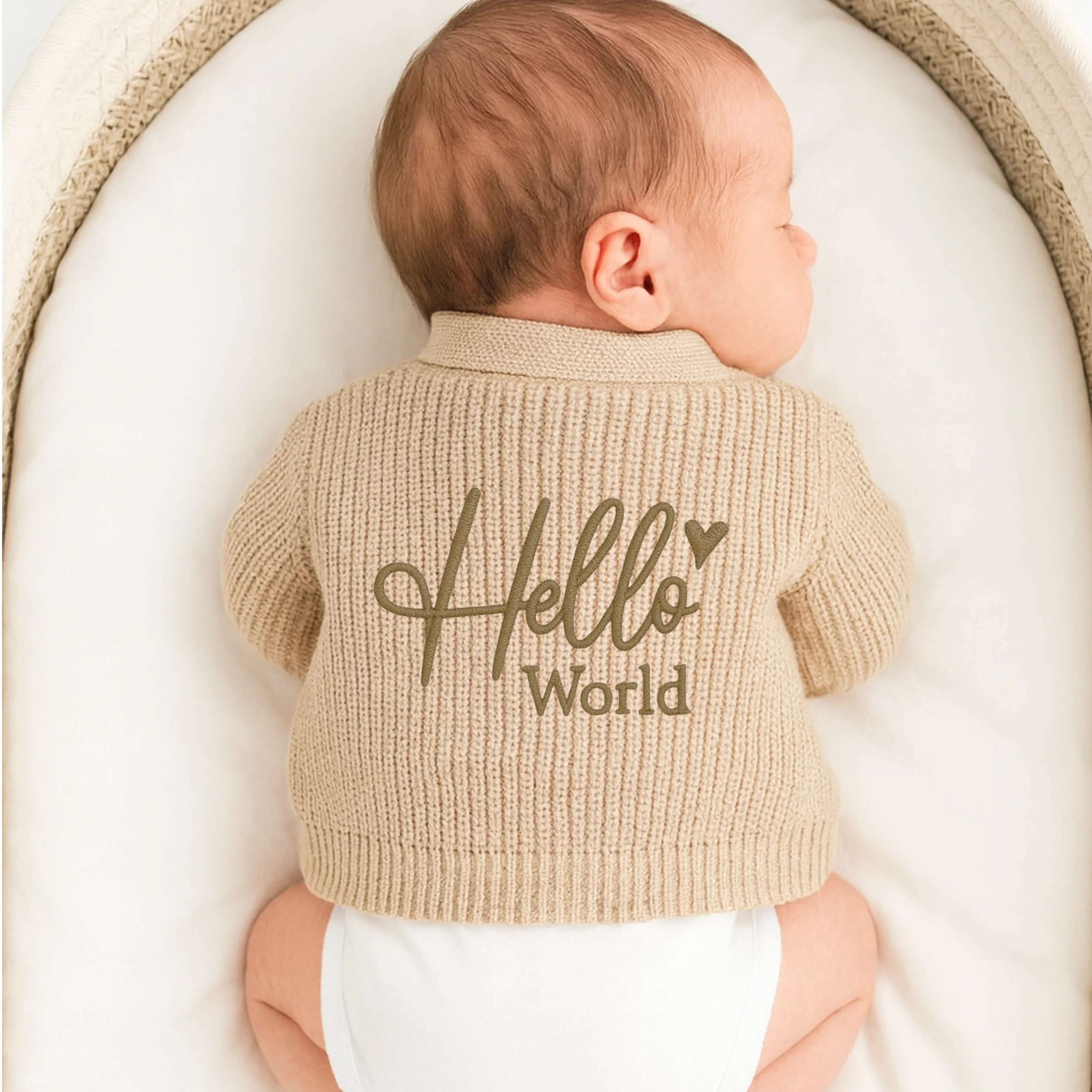 Embroidered Hello World Knitted Cardigan