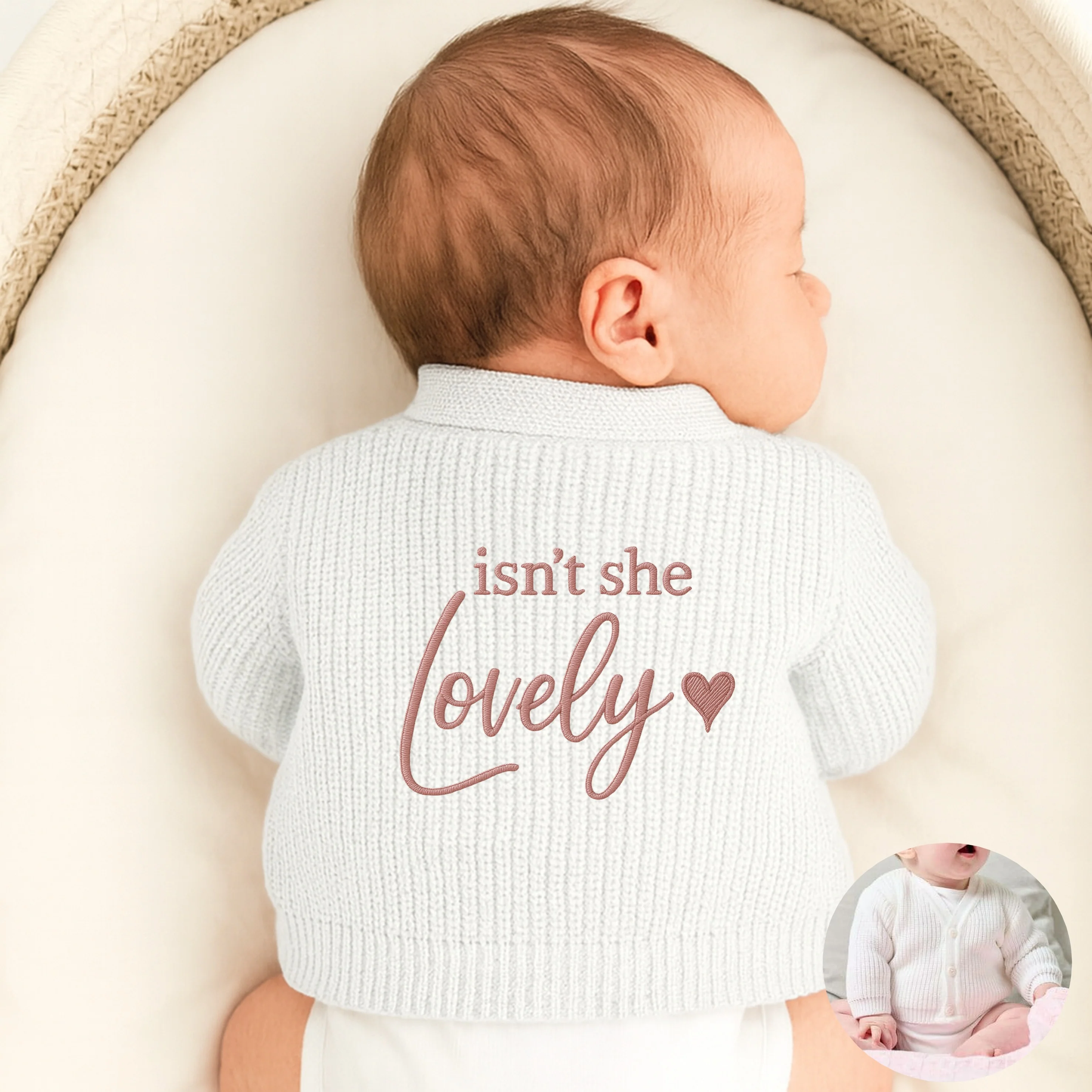 Embroidered Isn't She Lovely Knitted Cardigan - Image 4