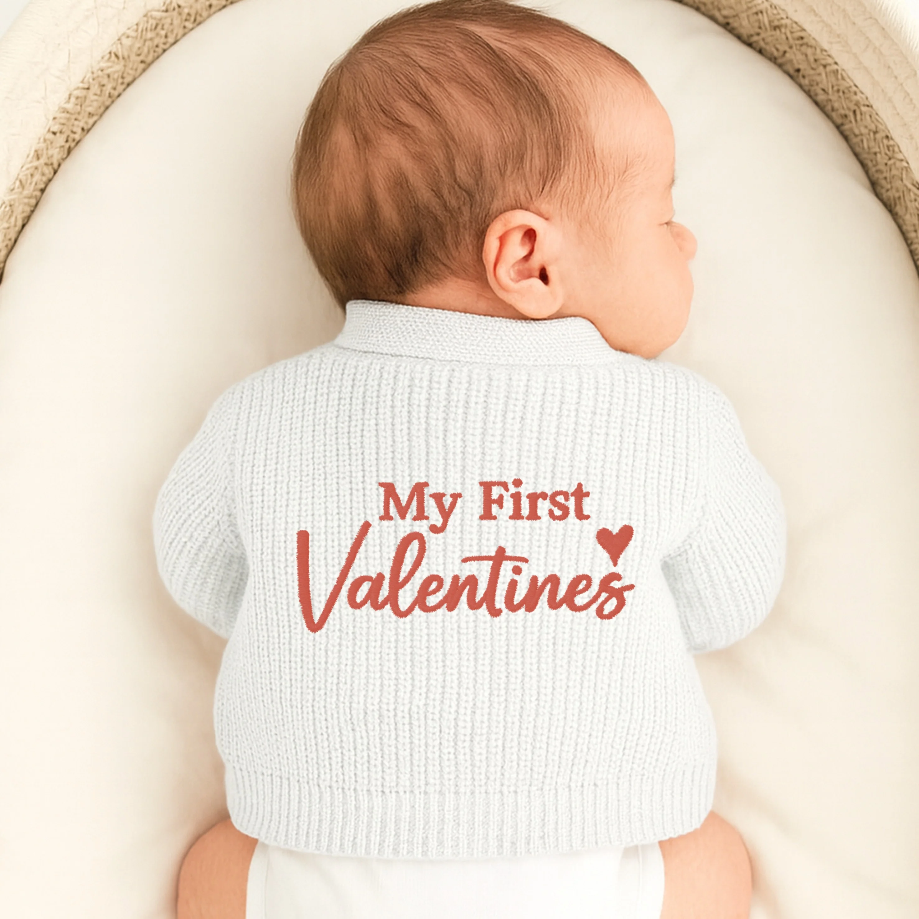 Embroidered My First Valentine's Day Knitted Cardigan - Image 2