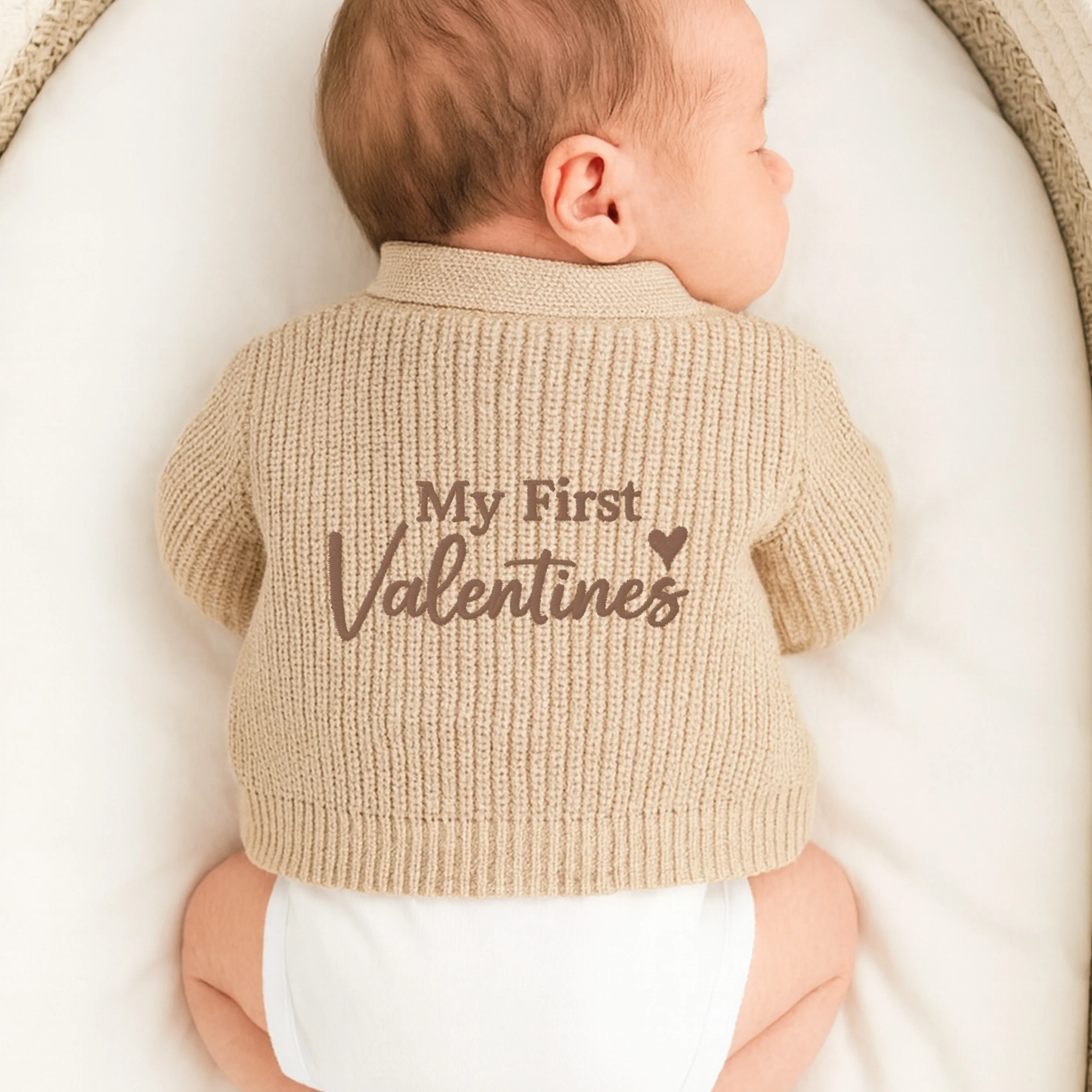 Embroidered My First Valentine's Day Knitted Cardigan - Image 3