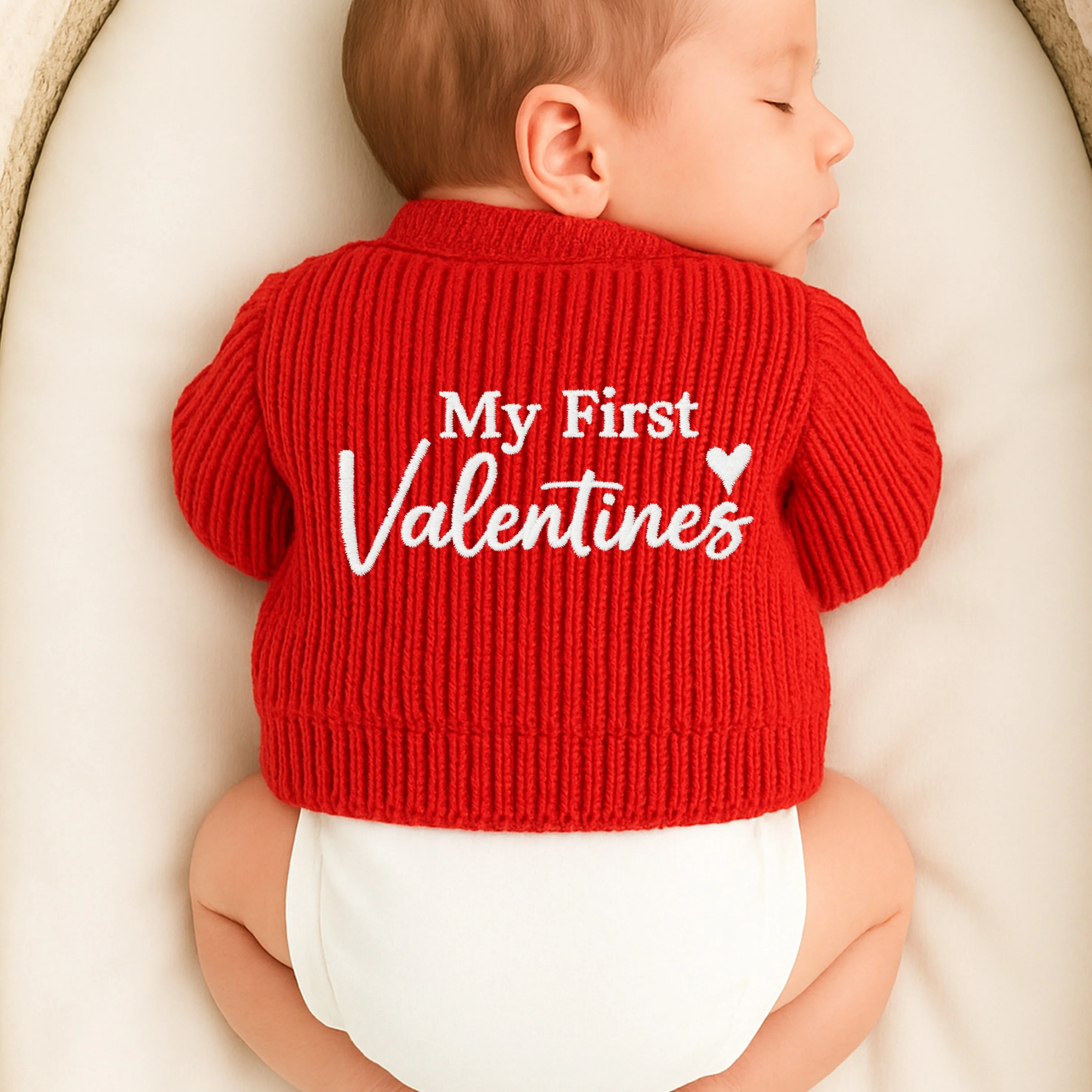 Embroidered My First Valentine's Day Knitted Cardigan - Image 4