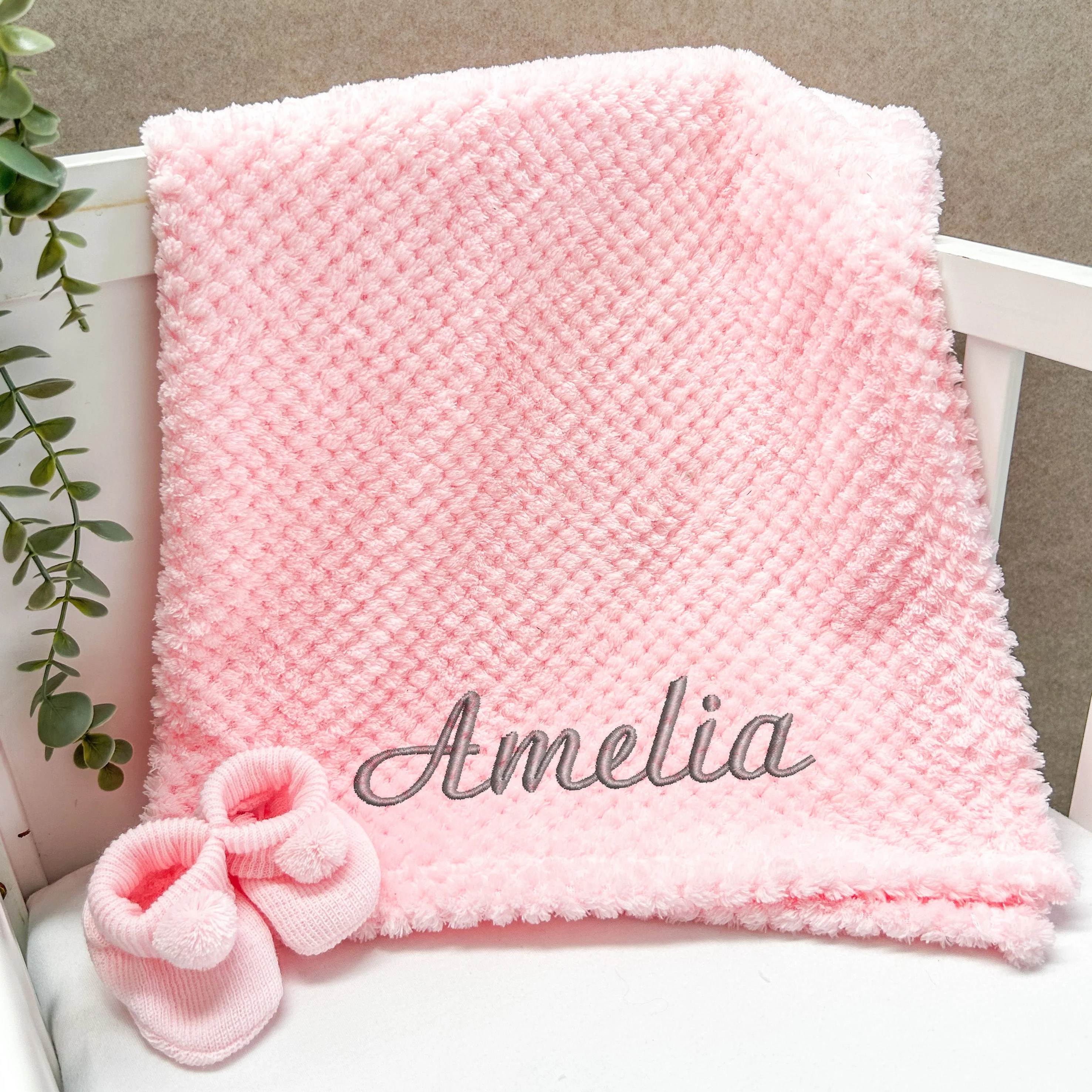 Embroidered Pink Dimple Blanket and Comforter Gift Set - Image 6