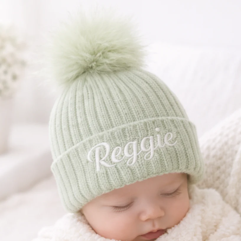 Embroidered Sage Green Blanket, Hat and Booties Gift Set - Image 5