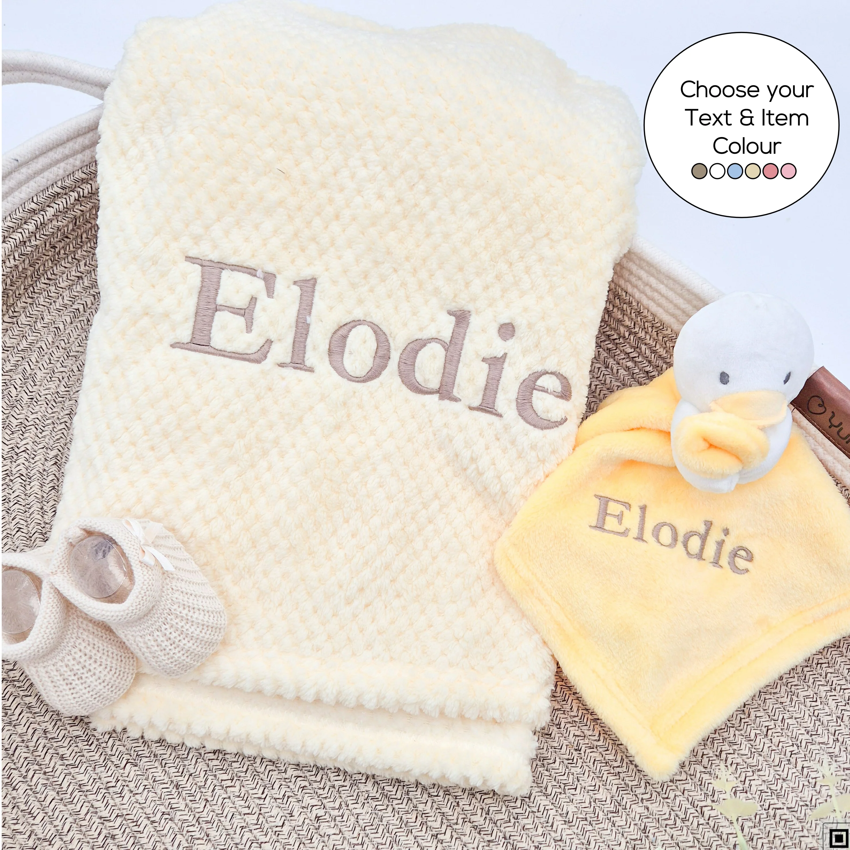 Embroidered Yellow Dimple Blanket and Comforter Gift Set - Image 2