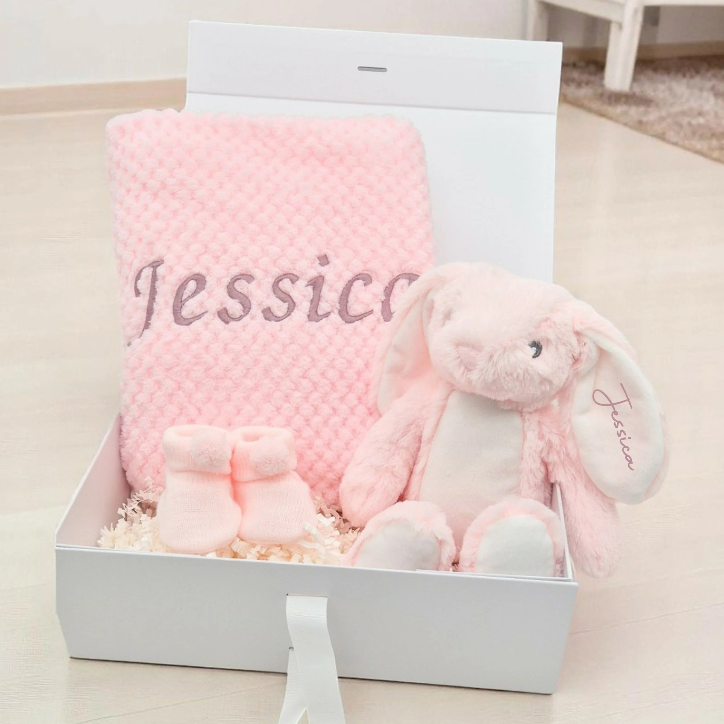 Girls Pink Blanket and Teddy Personalised Gift Hamper Set - Image 2