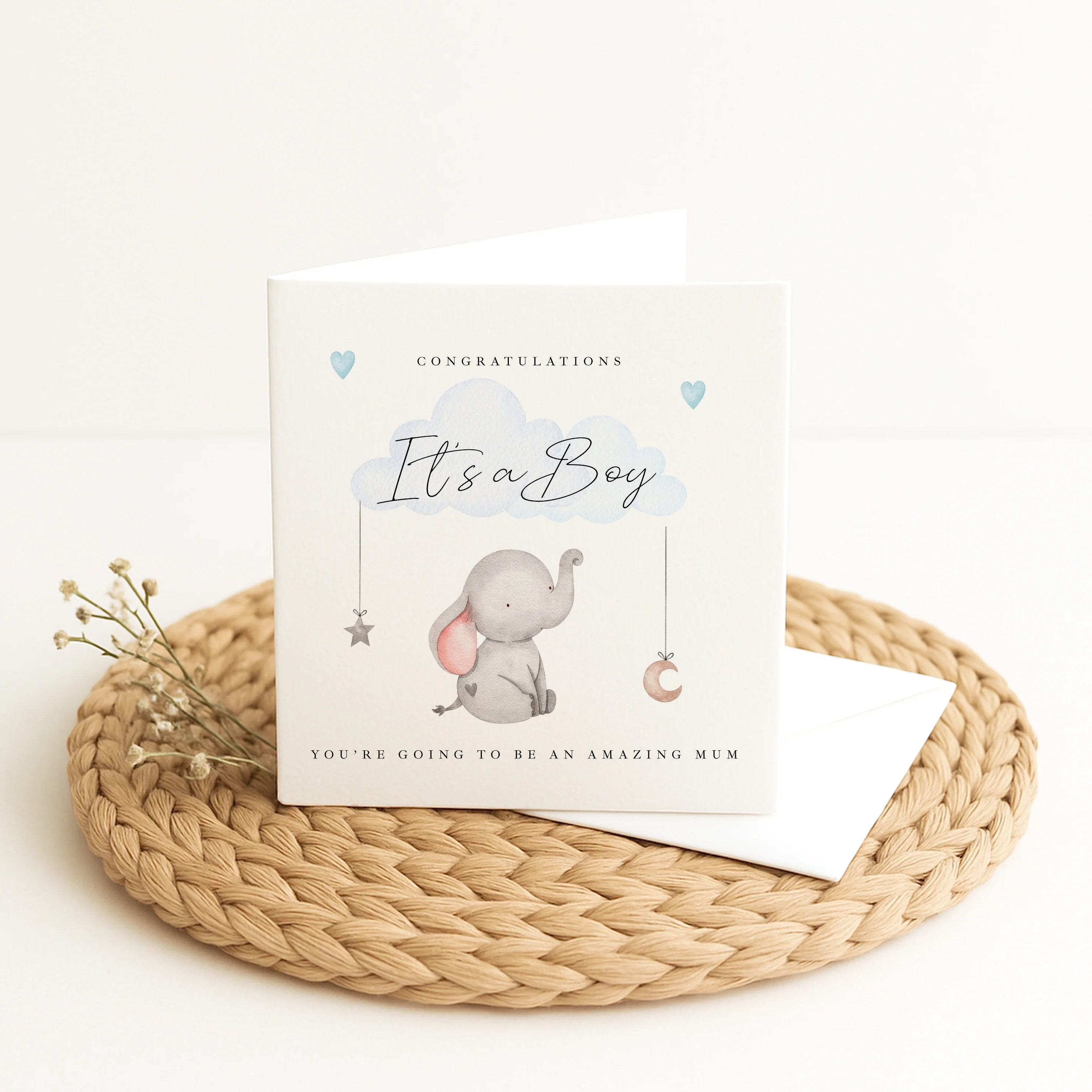 Grey Elephant, It's a Boy Baby Shower Card - Image 3
