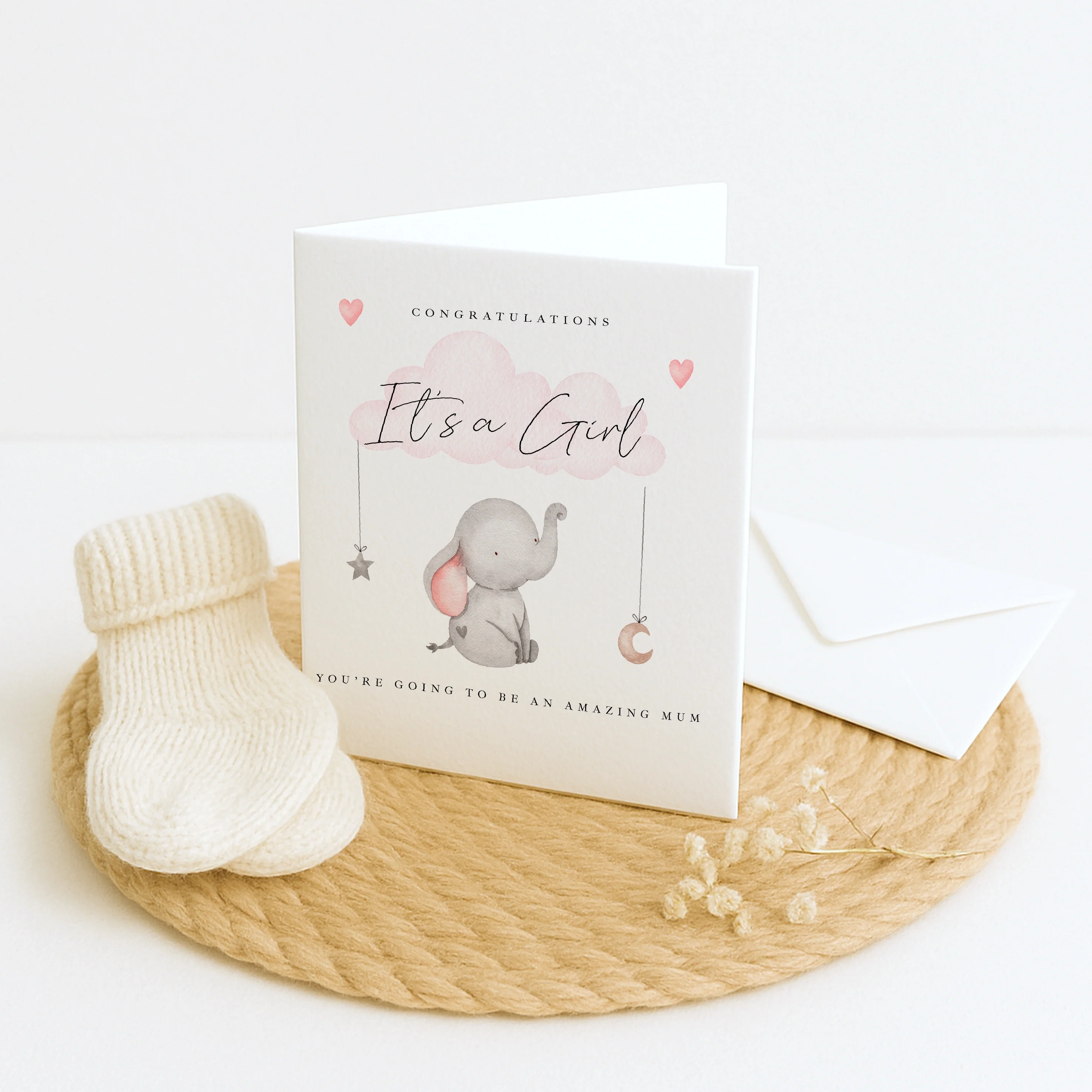 Grey Elephant, It's a Girl Baby Shower Card - Image 4
