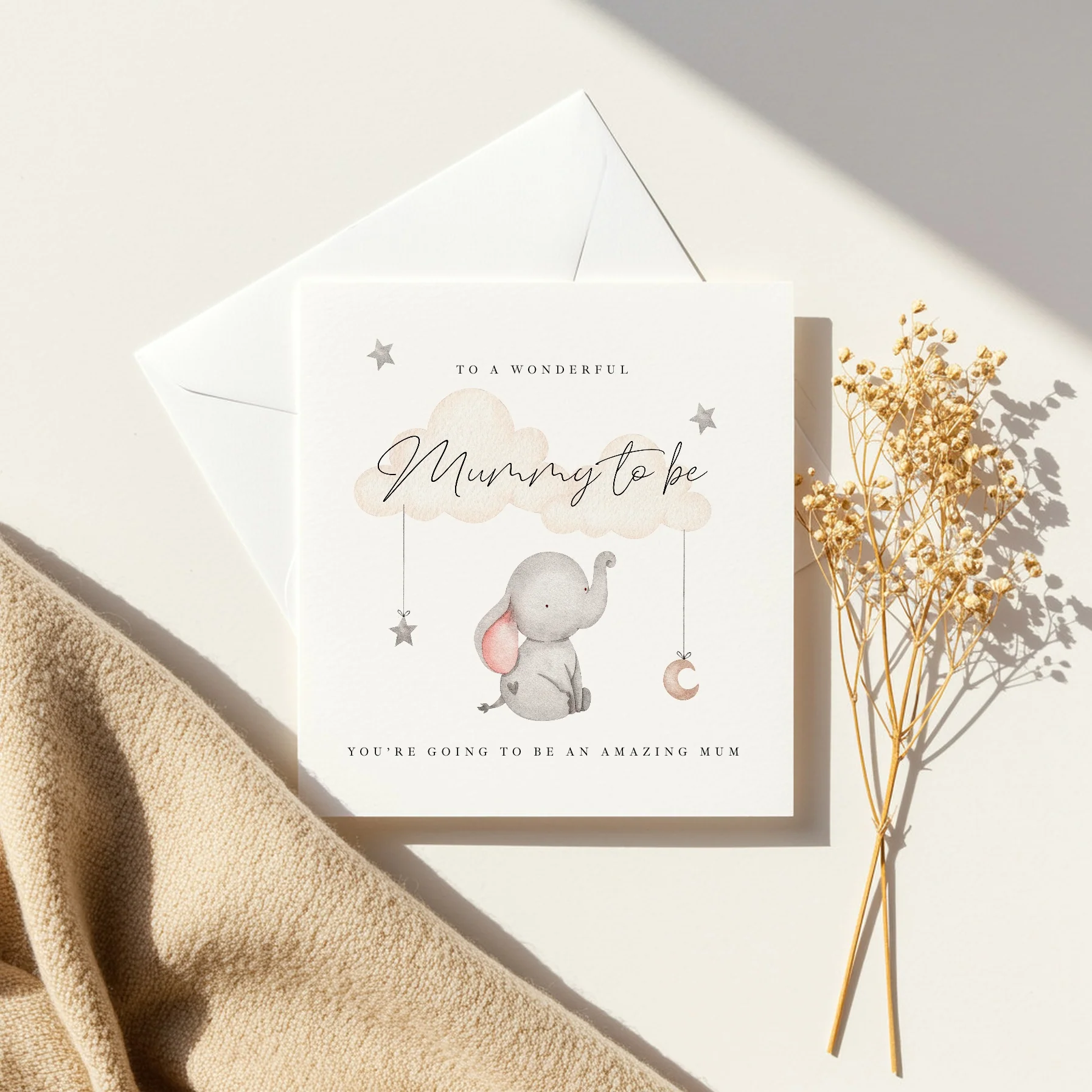 Grey Elephant Mummy to Be Baby Shower Card - Image 2
