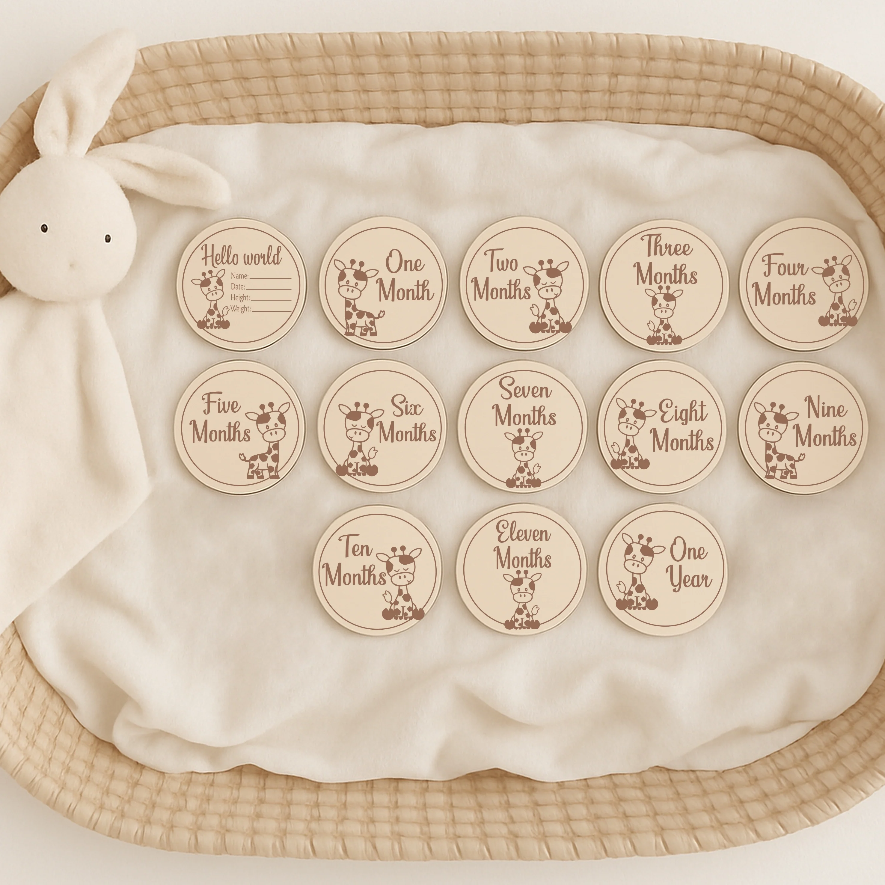 Hello World Giraffe Baby Milestone Wooden Plaque Set - Image 2