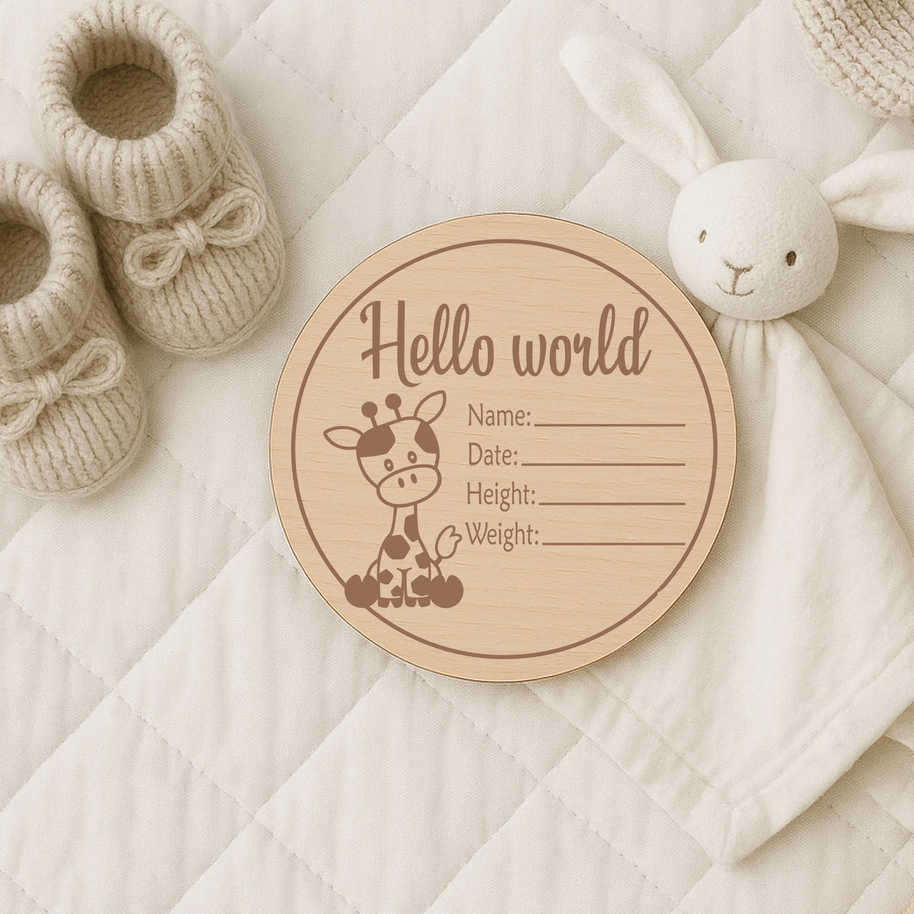 Hello World Giraffe Baby Milestone Wooden Plaque Set - Image 3