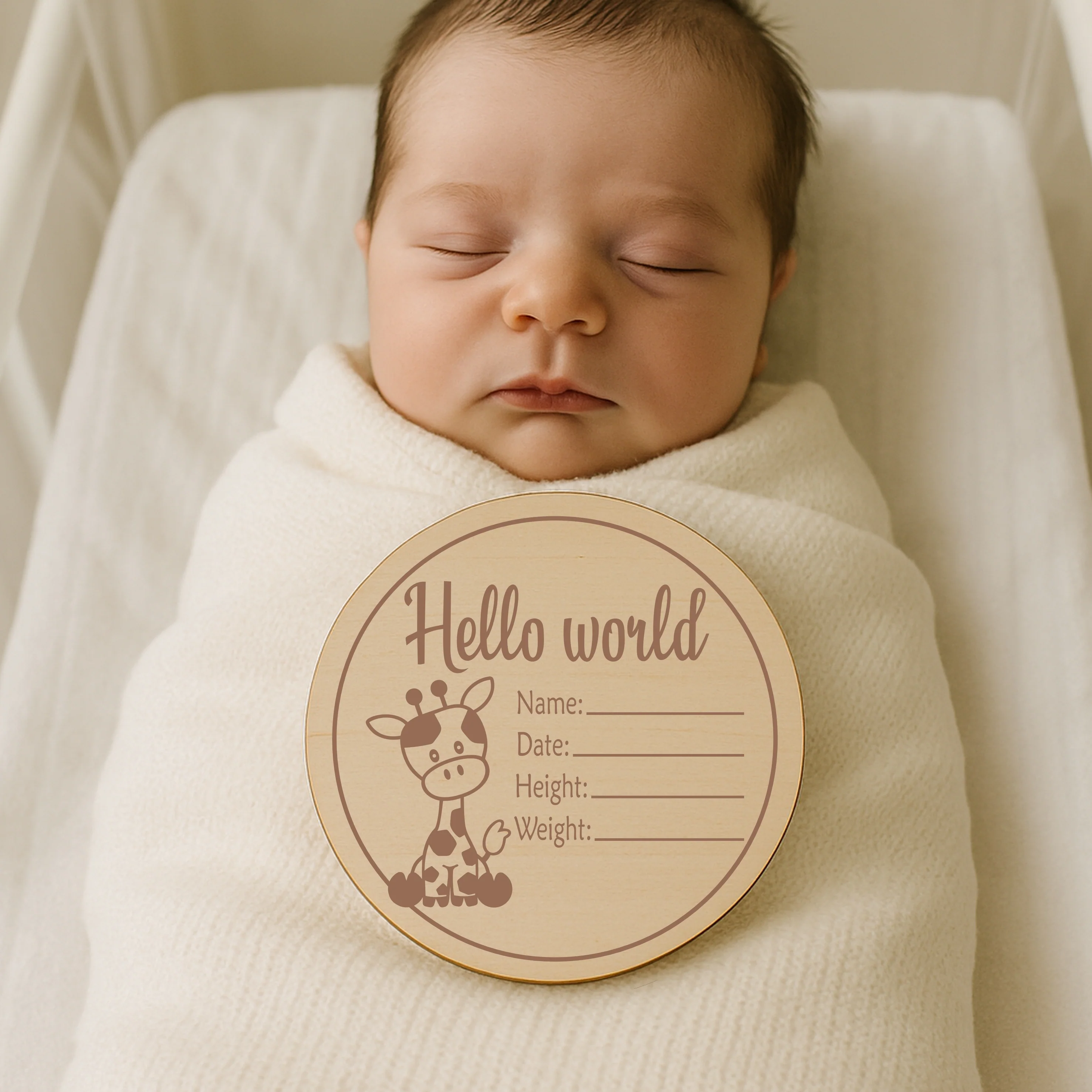 Hello World Giraffe Baby Milestone Wooden Plaque Set - Image 5