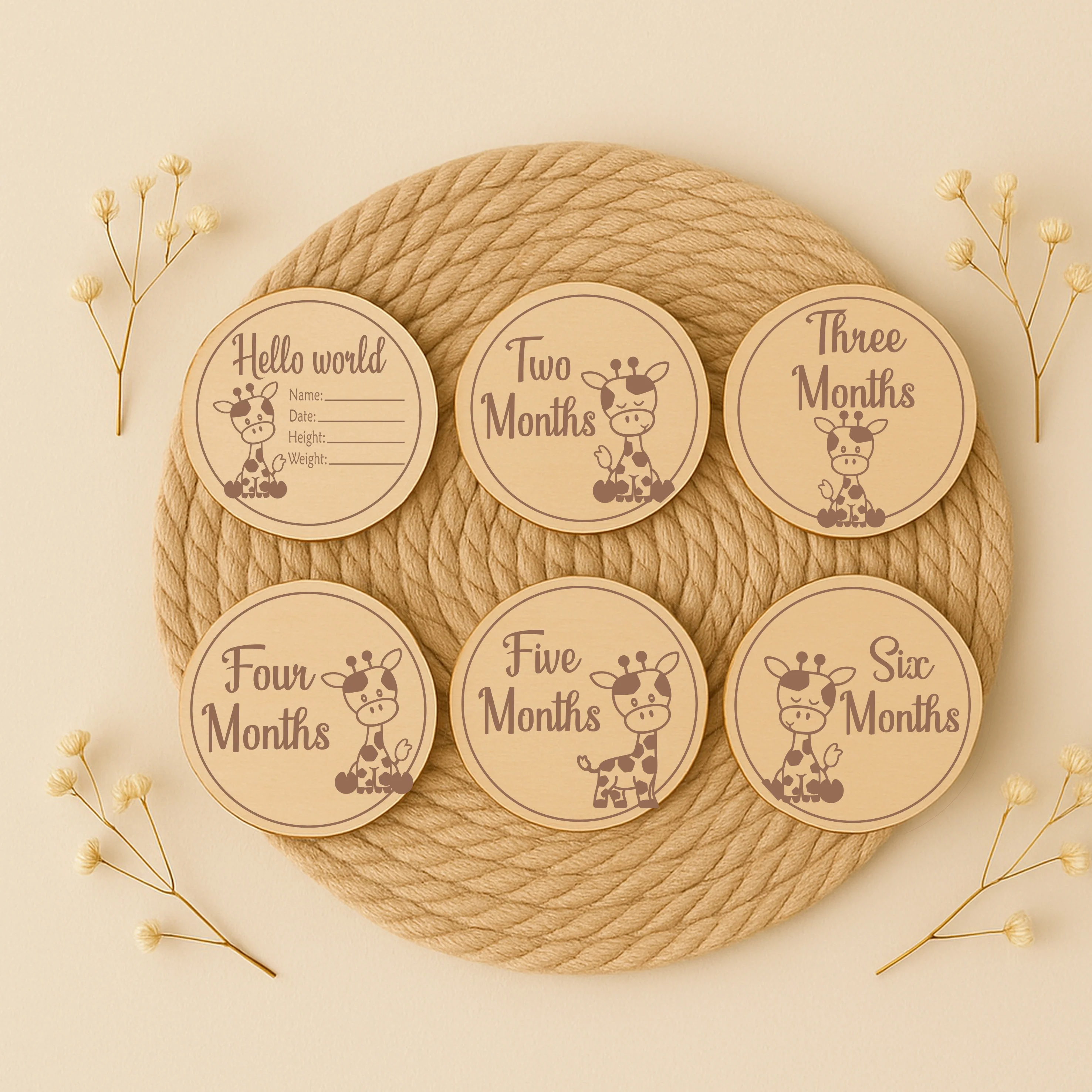 Hello World Giraffe Baby Milestone Wooden Plaque Set - Image 6