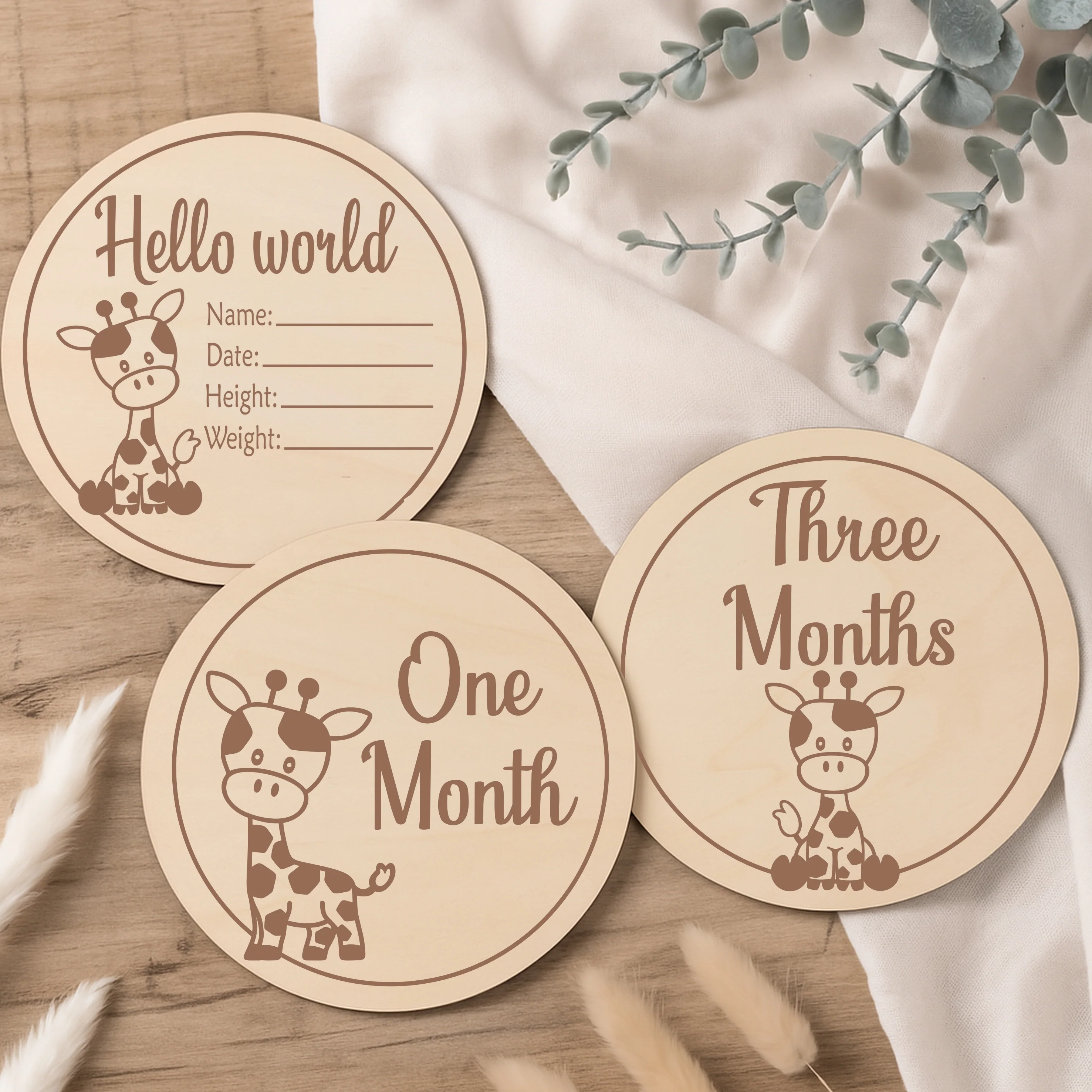 Hello World Giraffe Baby Milestone Wooden Plaque Set - Image 7