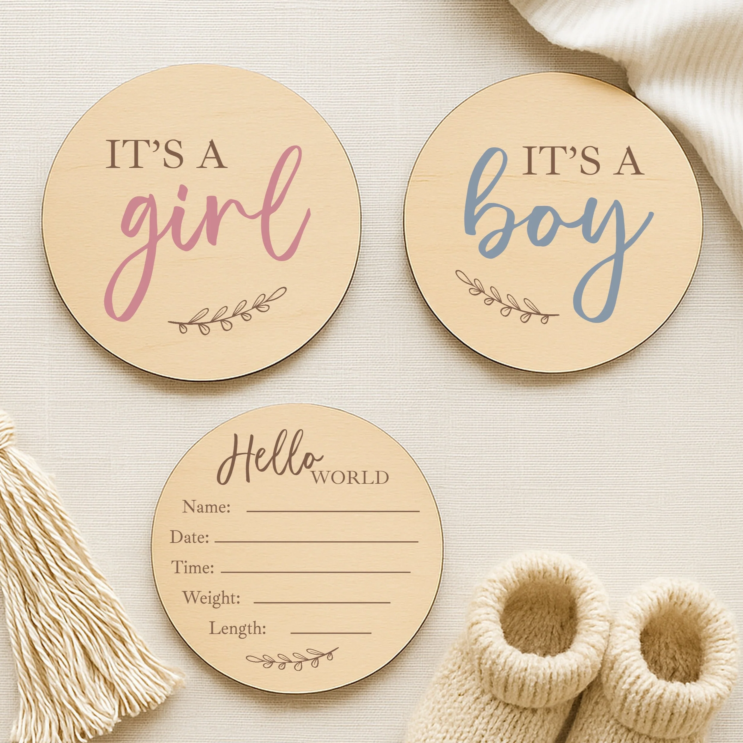 It's A Boy/Girl Announcement Wooden Plaque Set