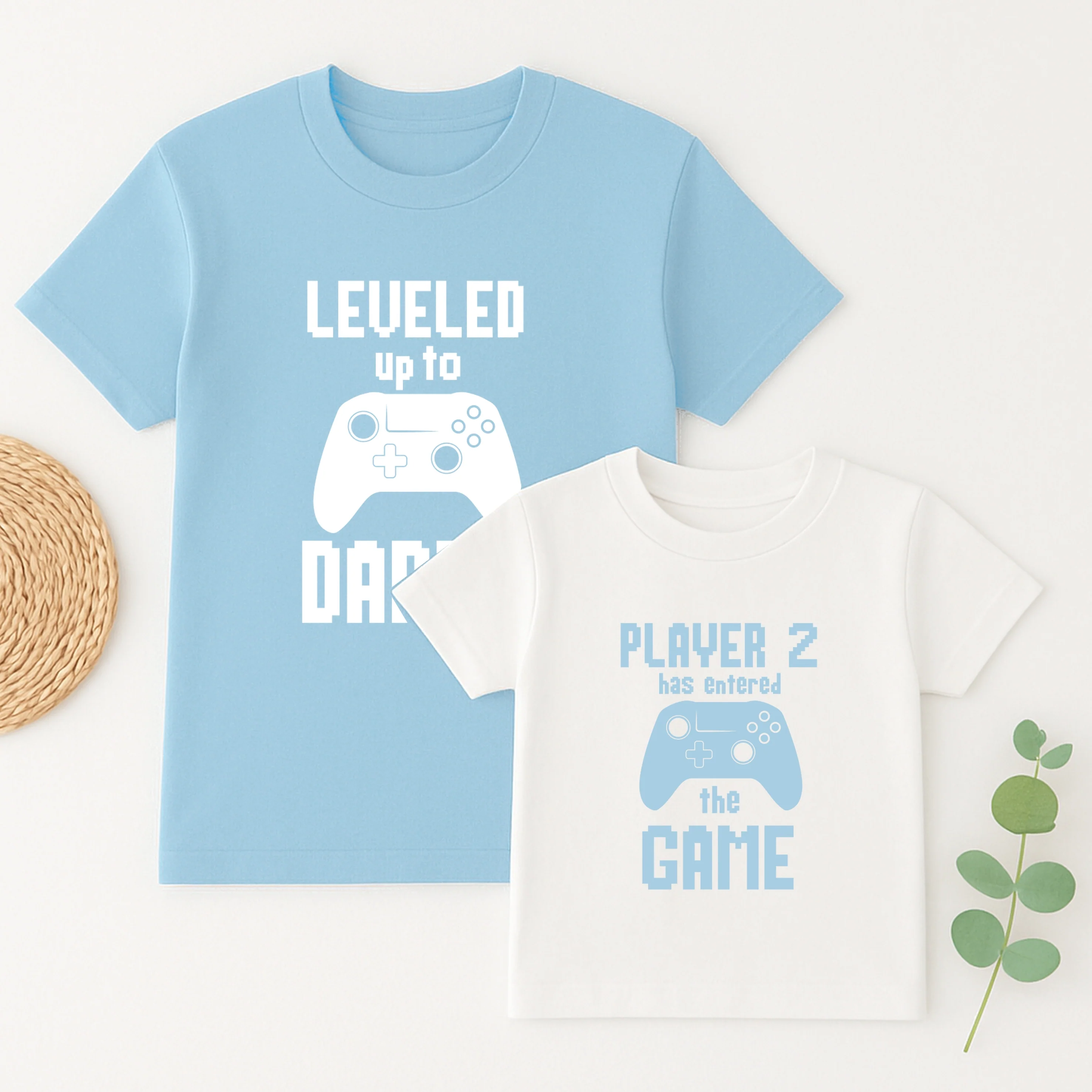 Leveled up to Daddy Gaming Blue Matching Outfits