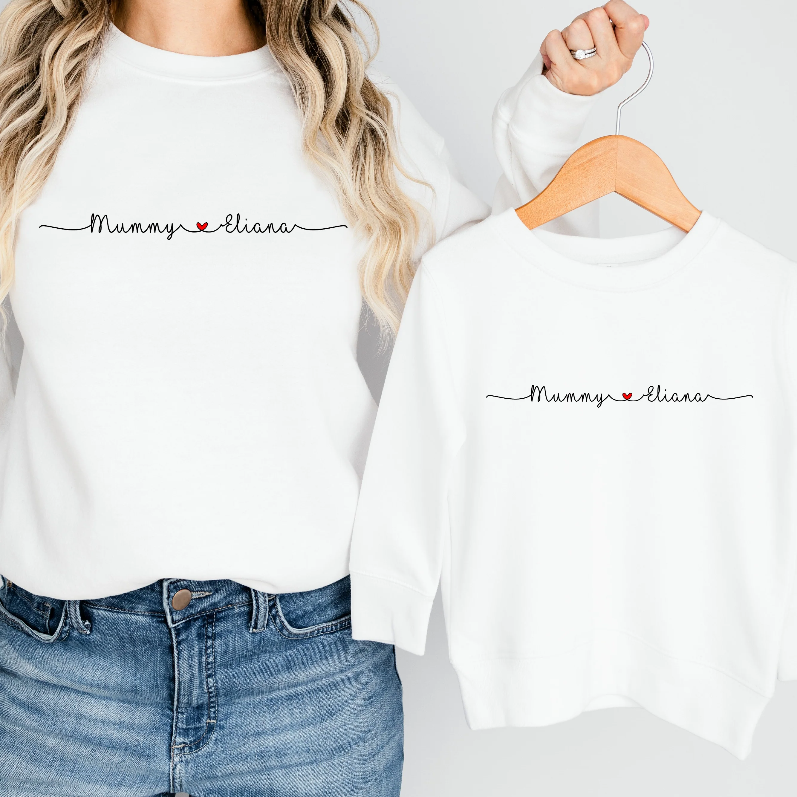 Personalised Linked Hearts Mum and Baby Sweatshirts