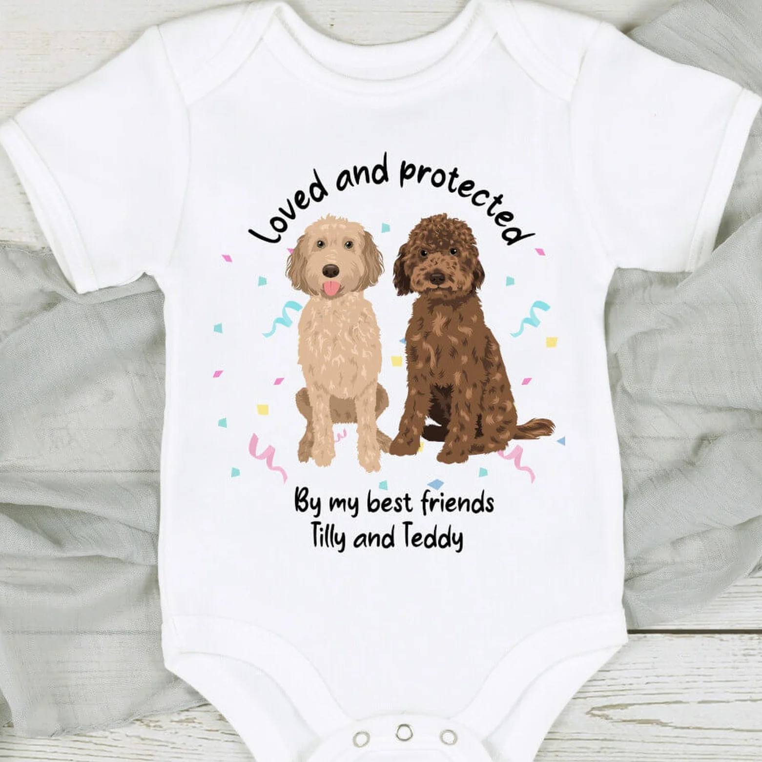Personalised Loved and Protected By Dogs Babygrow/Baby Vest - Image 3