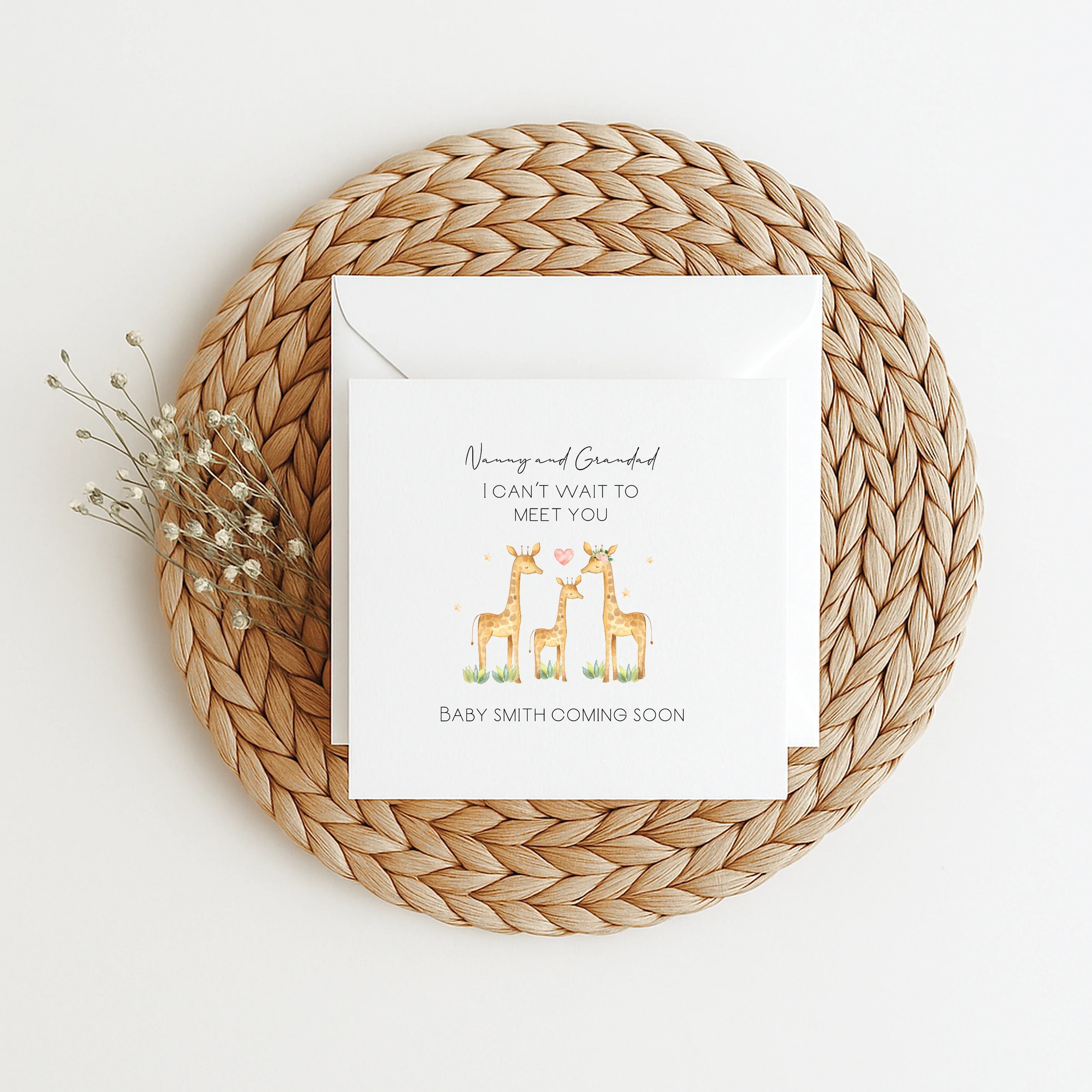 Nanny and Grandad Can't Wait Giraffe Baby Announcement Card - Image 3