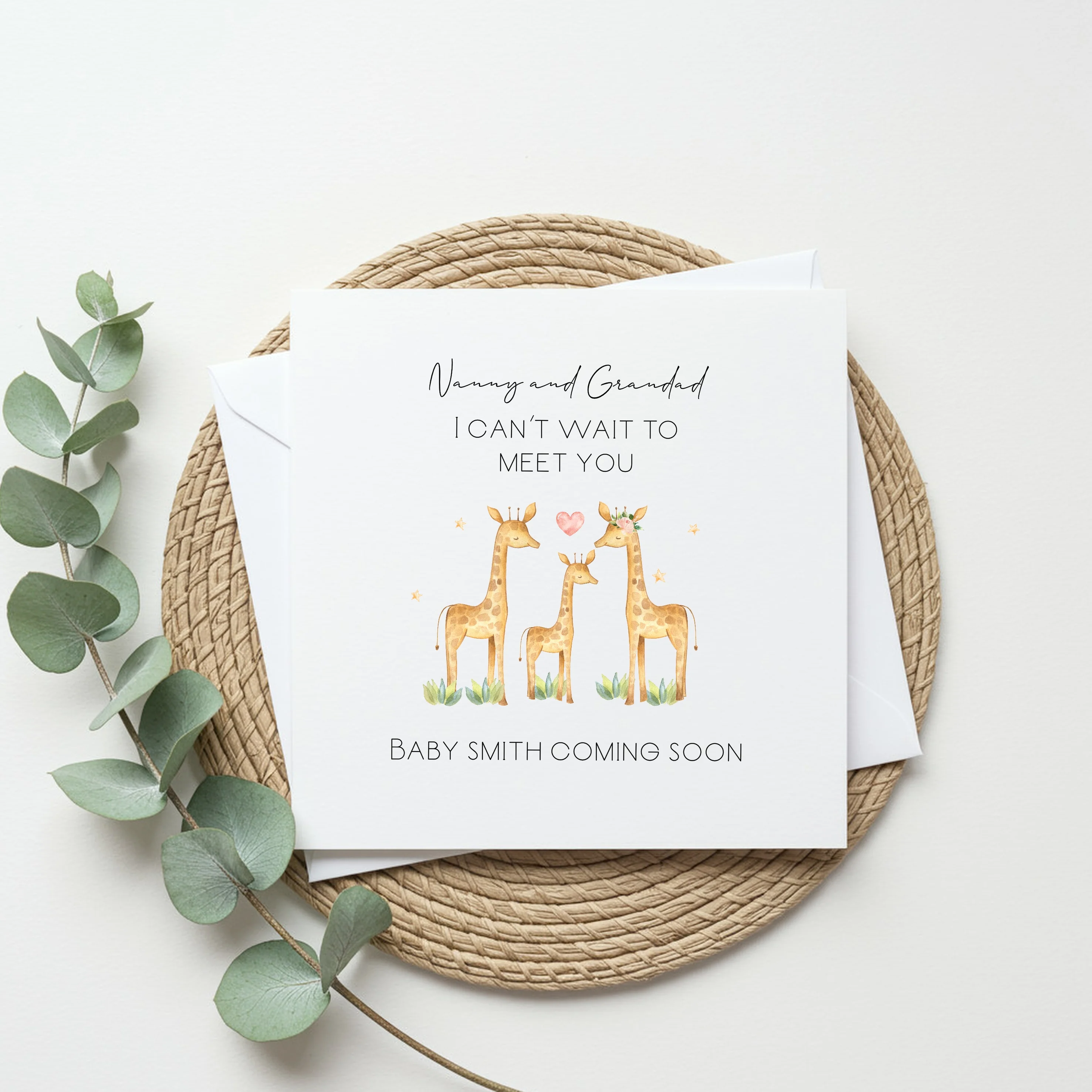 Nanny and Grandad Can't Wait Giraffe Baby Announcement Card - Image 4