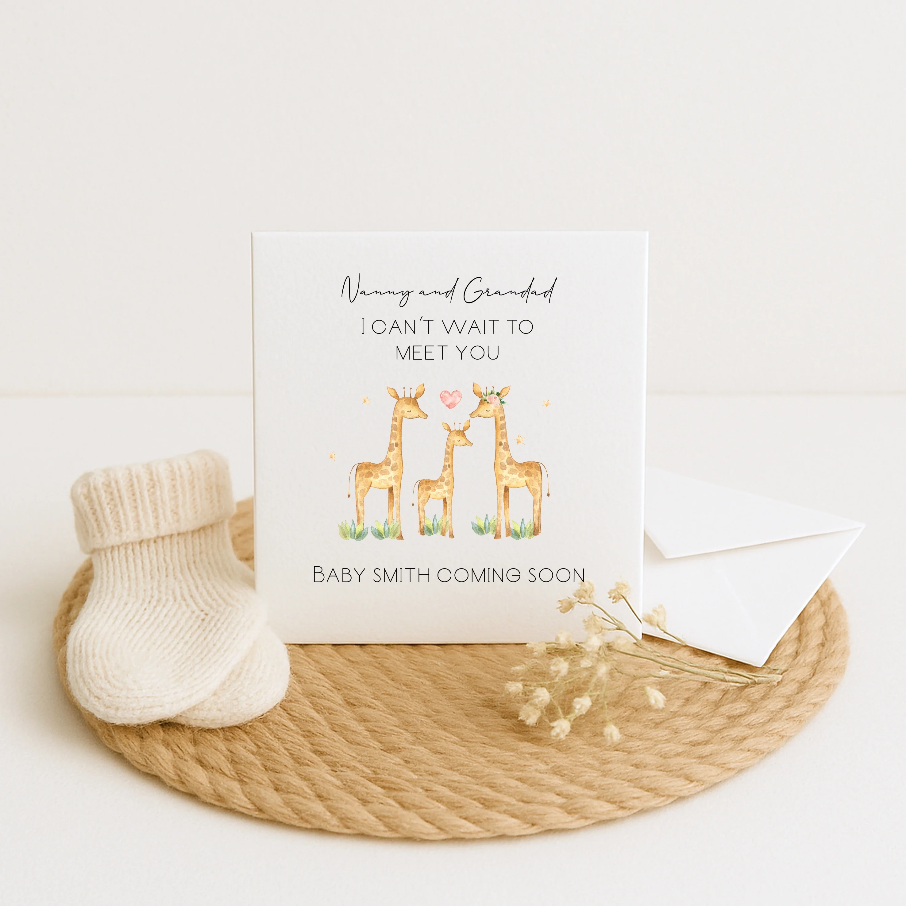 Nanny and Grandad Can't Wait Giraffe Baby Announcement Card - Image 5