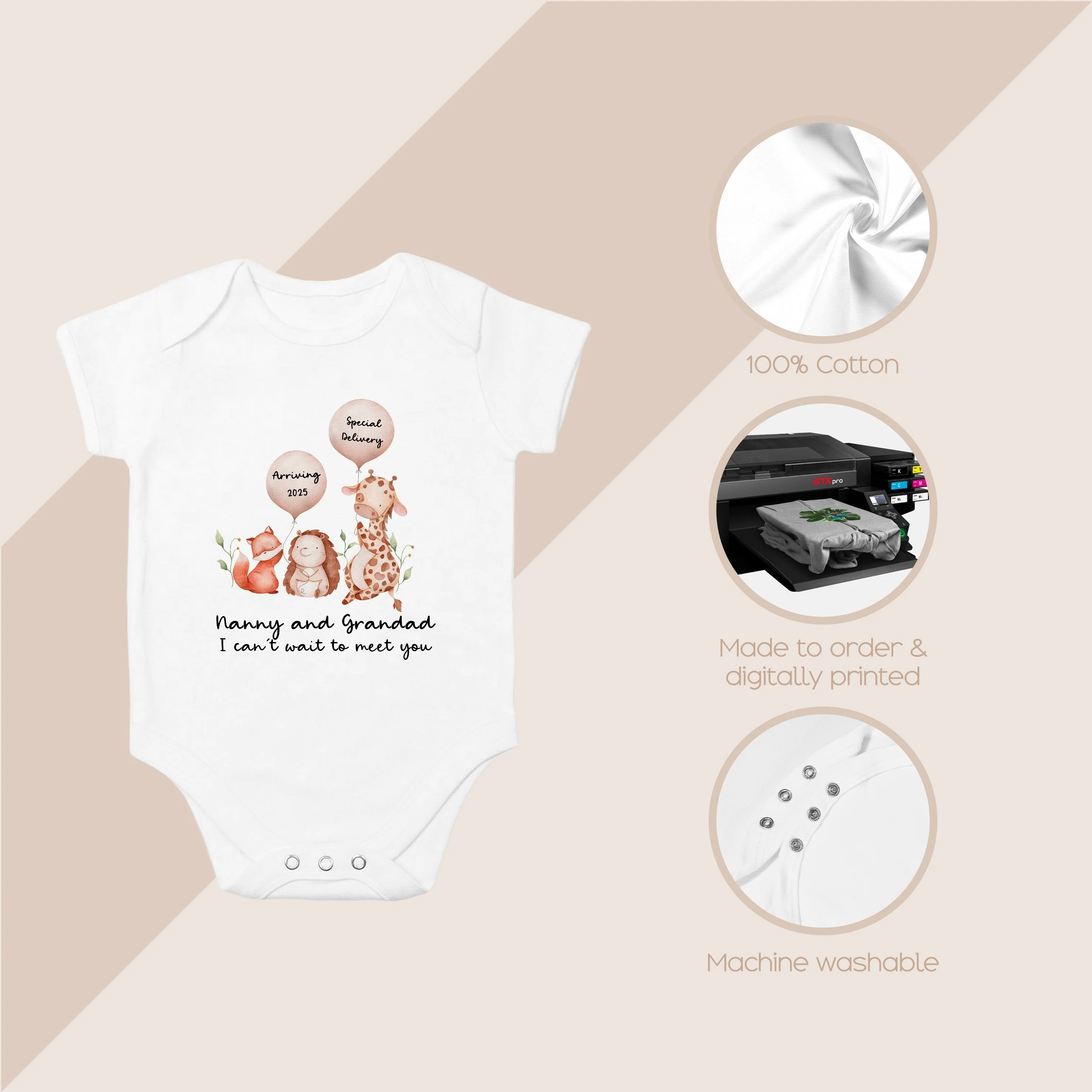 Personalised Nanny Grandad I Can't Wait To Meet You Baby Announcement Vest - Image 4