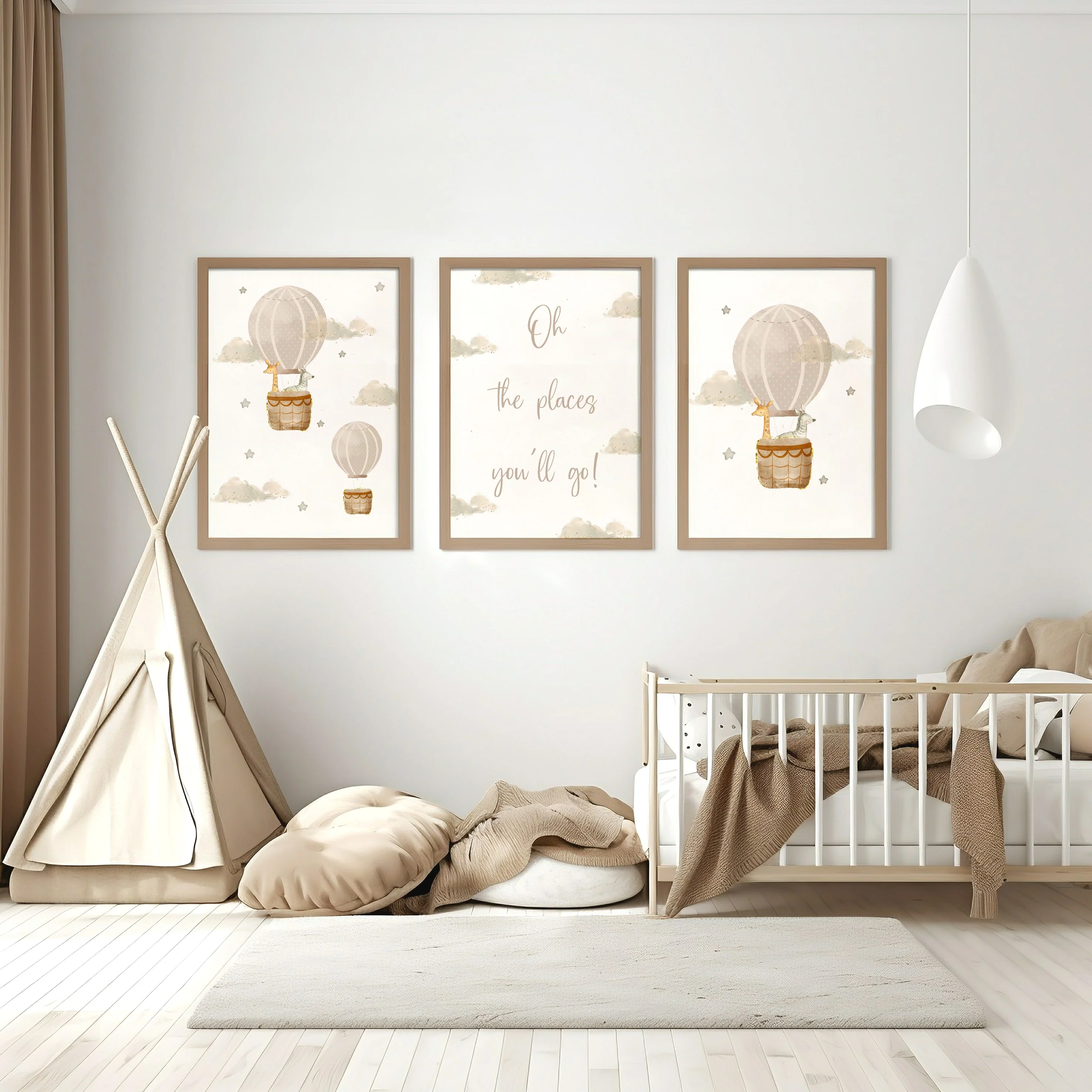 Oh The Places You'll Go Beige Hot Air Balloon Set of 3 Wall Art - Image 2