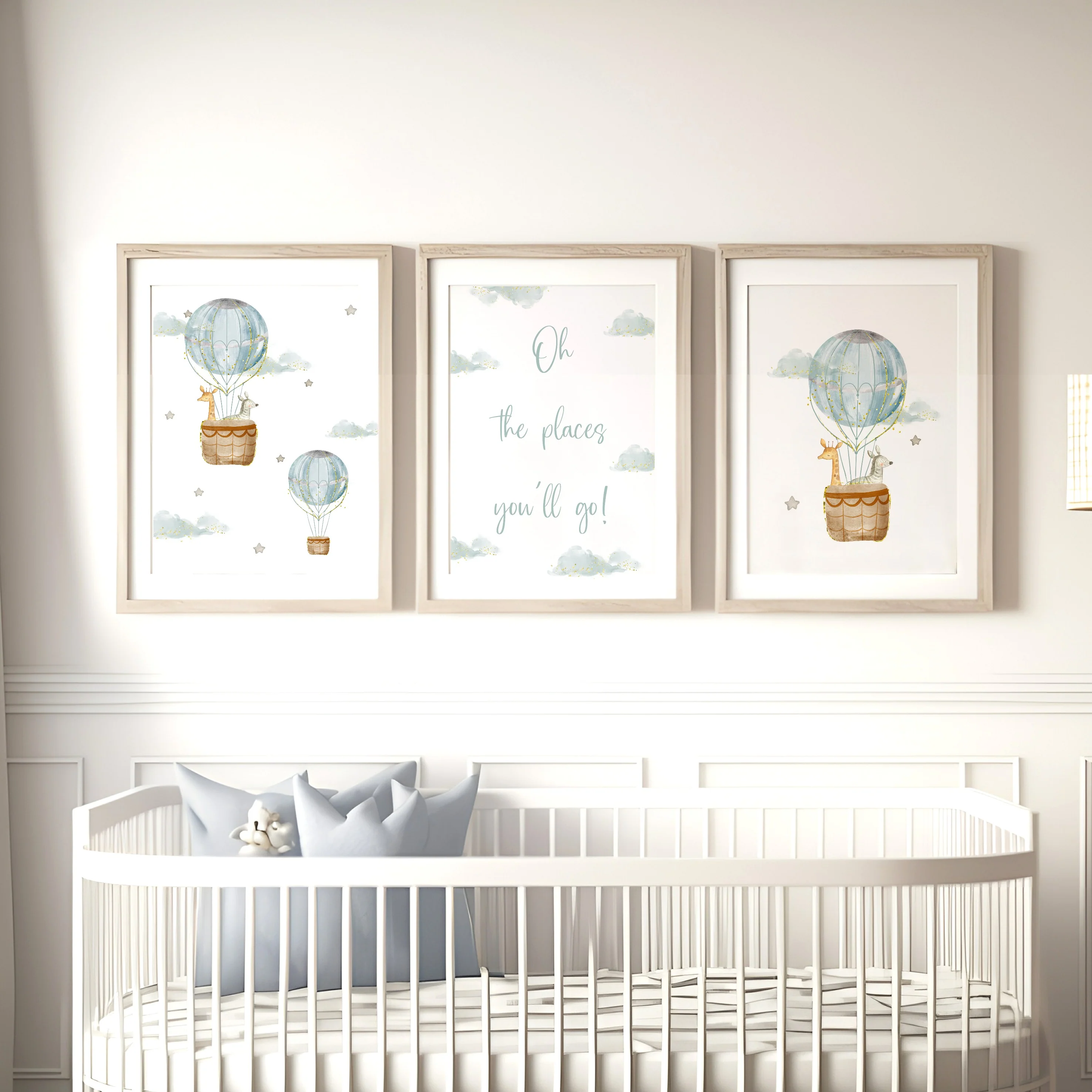 Oh The Places You'll Go Blue Hot Air Balloon Set of 3 Wall Art