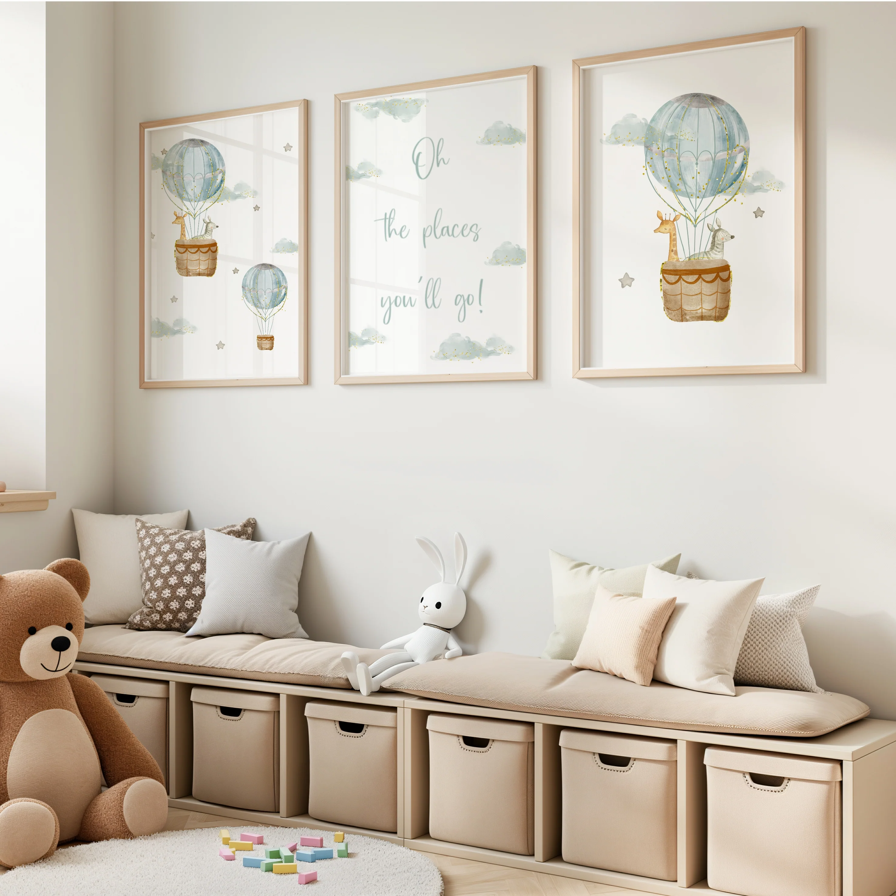 Oh The Places You'll Go Blue Hot Air Balloon Set of 3 Wall Art - Image 2