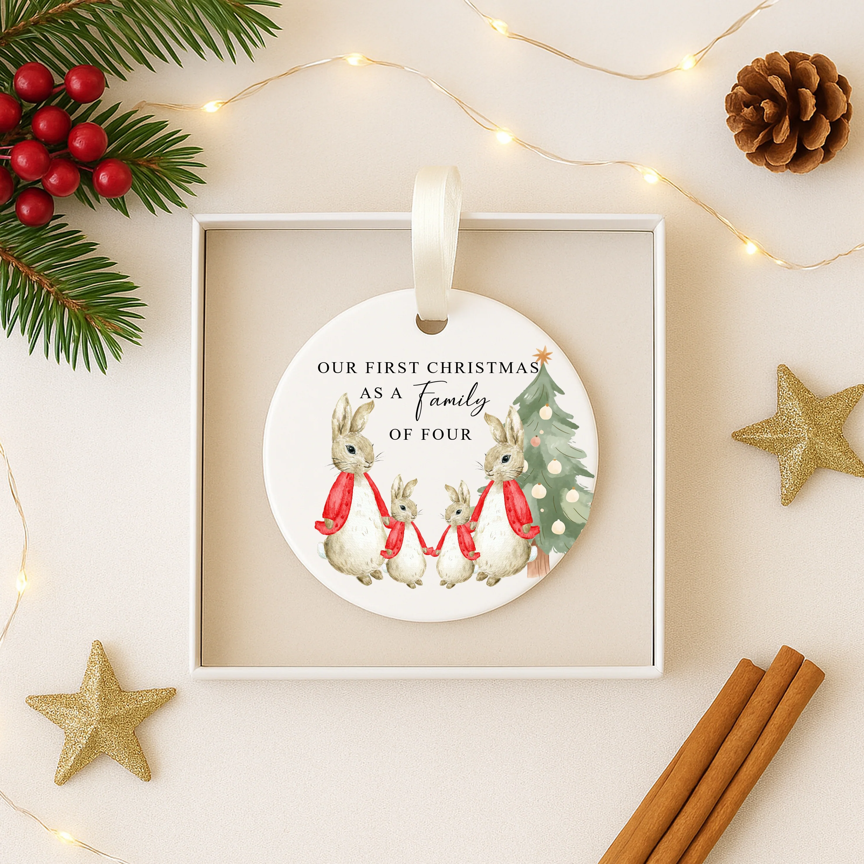 Our First Family Christmas As a Family of Four Red Rabbit Bauble - Image 2