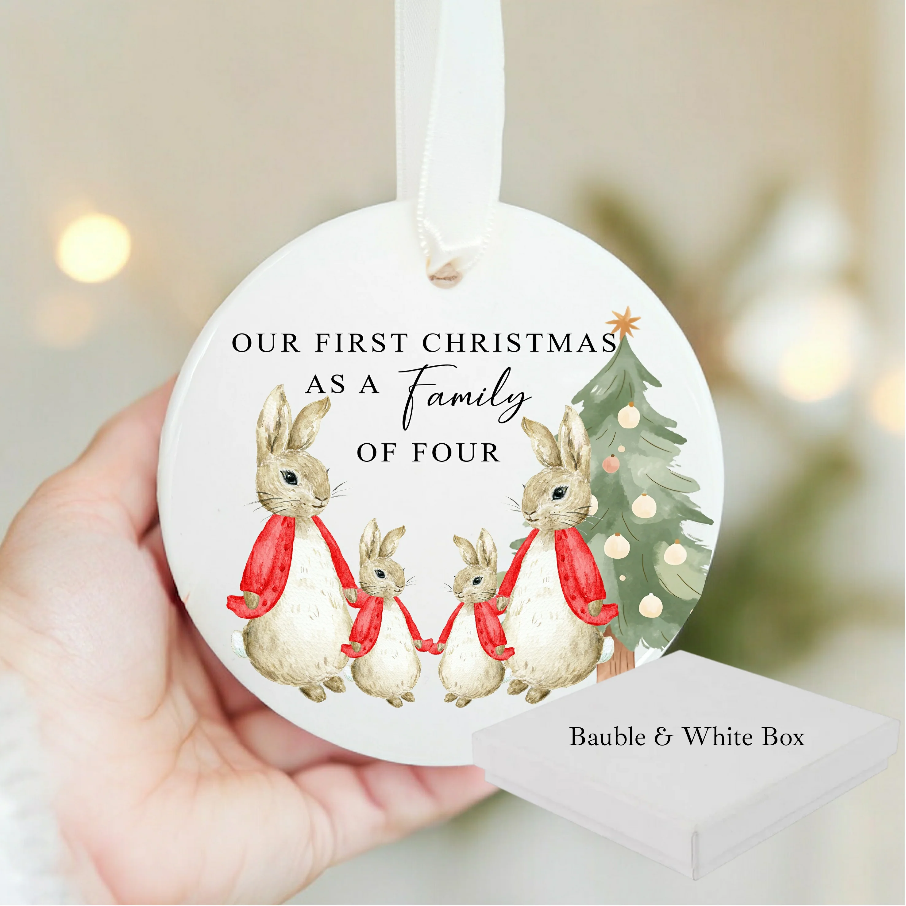 Our First Family Christmas As a Family of Four Red Rabbit Bauble - Image 3