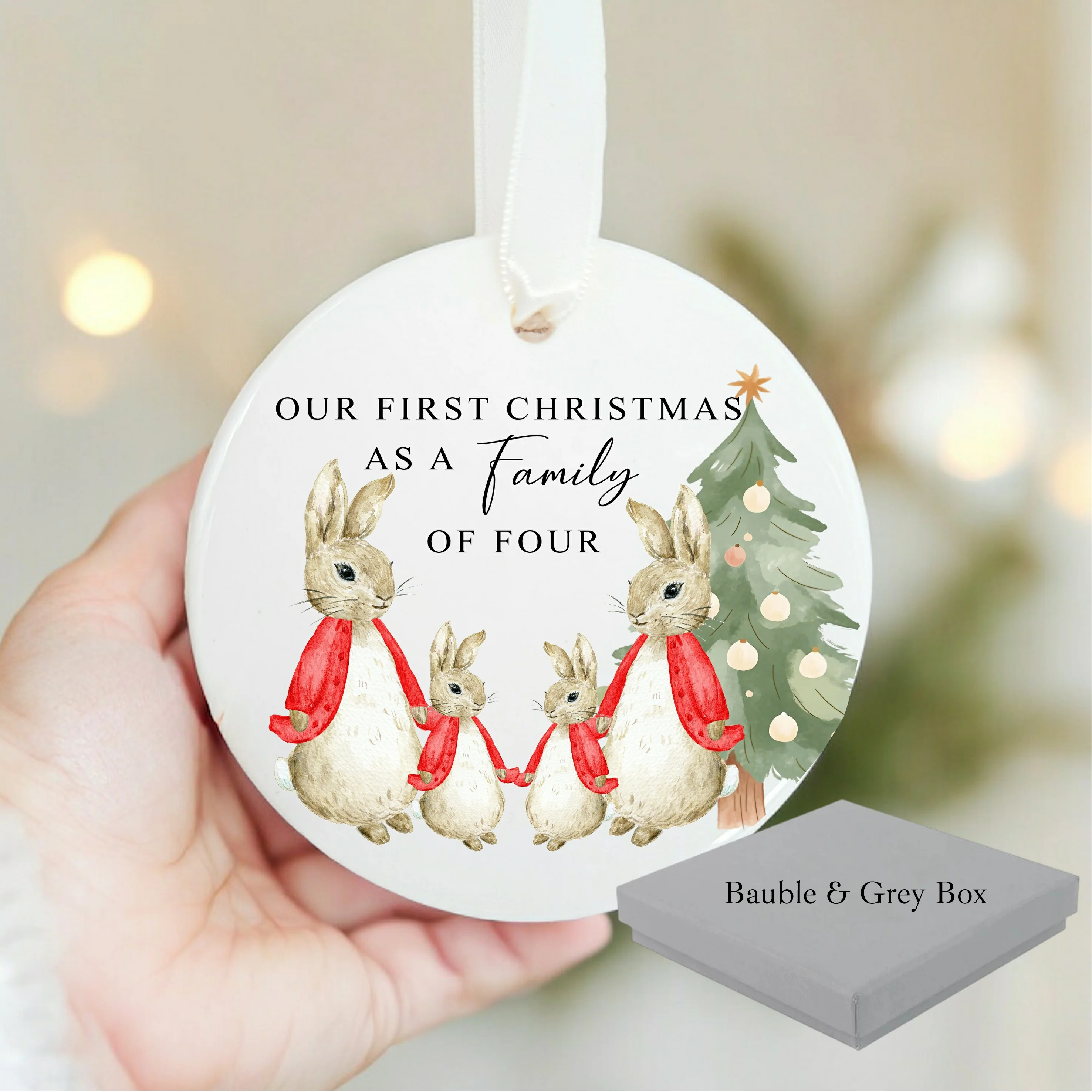 Our First Family Christmas As a Family of Four Red Rabbit Bauble - Image 4