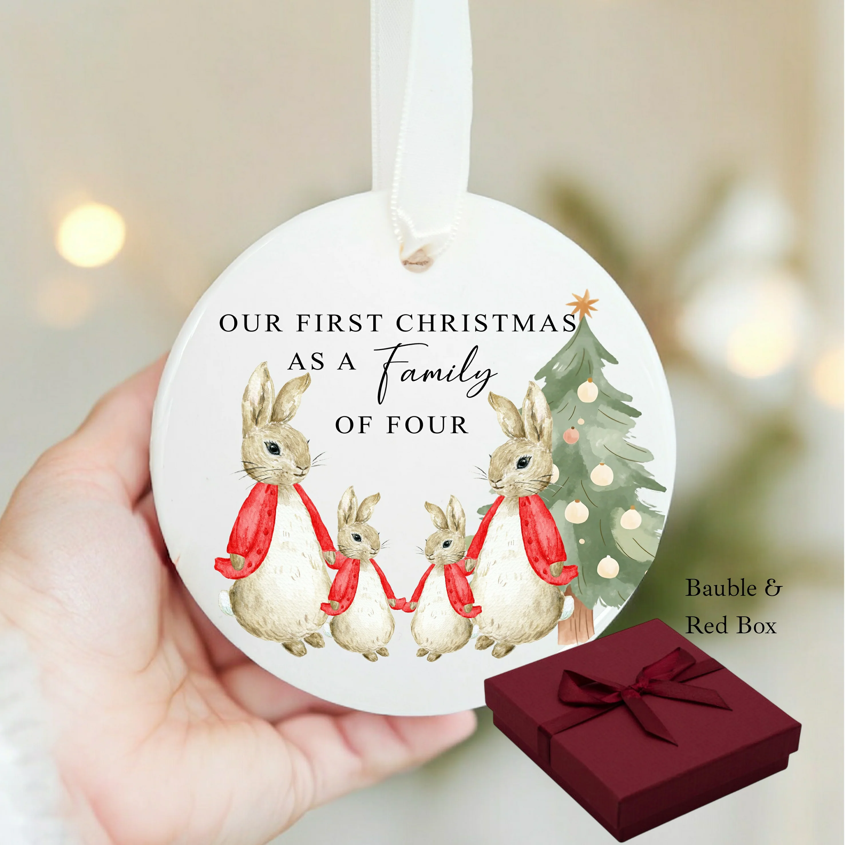 Our First Family Christmas As a Family of Four Red Rabbit Bauble - Image 5