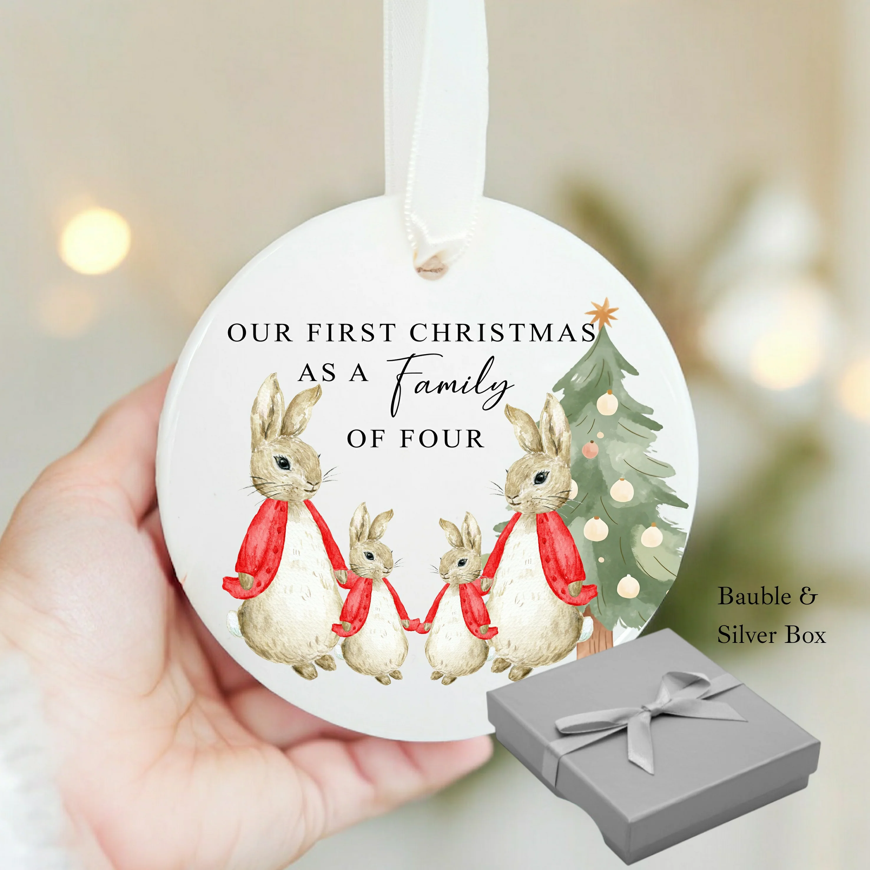 Our First Family Christmas As a Family of Four Red Rabbit Bauble - Image 6