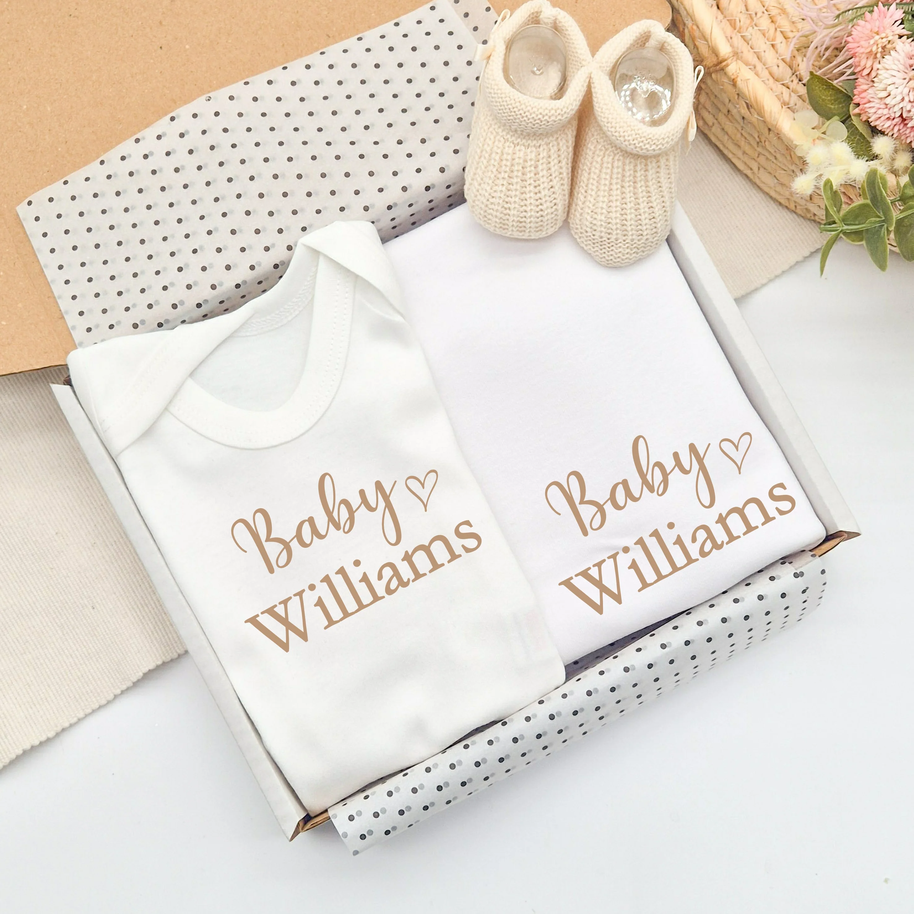 Personalied Beige Name Baby Vest & Blanket Gift Set