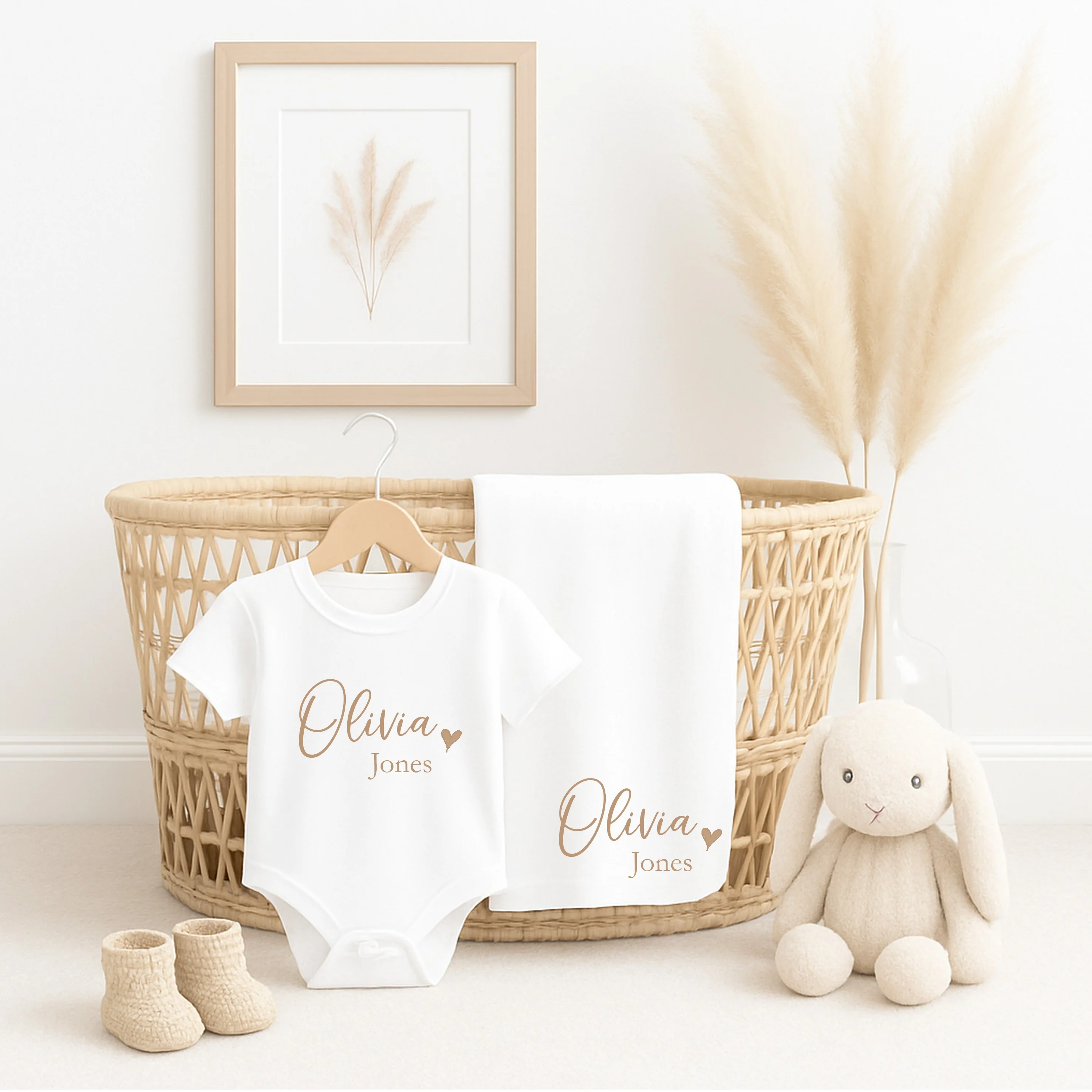 Personalied Beige Name Heart Baby Vest & Blanket Gift Set - Image 3