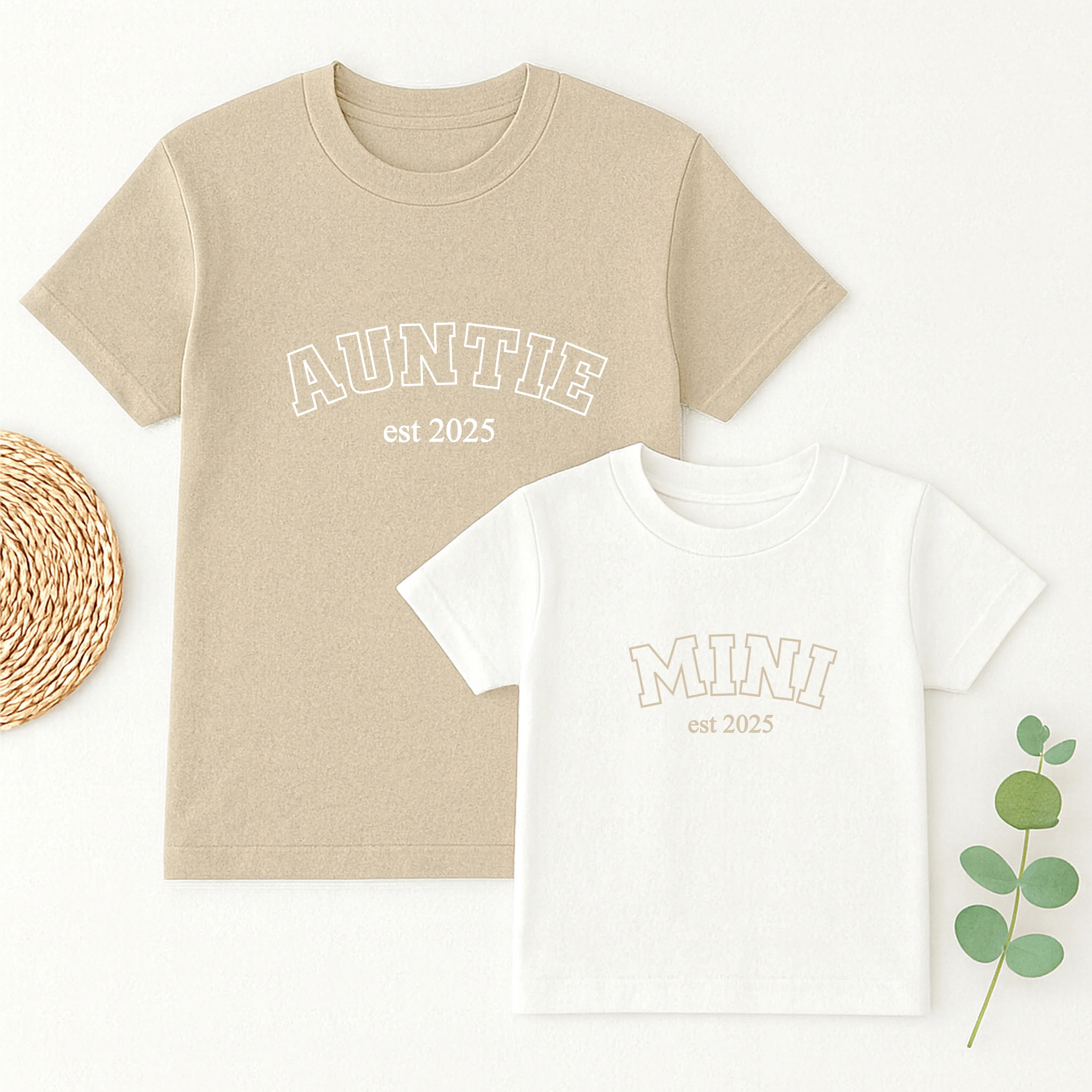 Personalised Auntie and Mini Est Beige Matching Outfits - Image 2