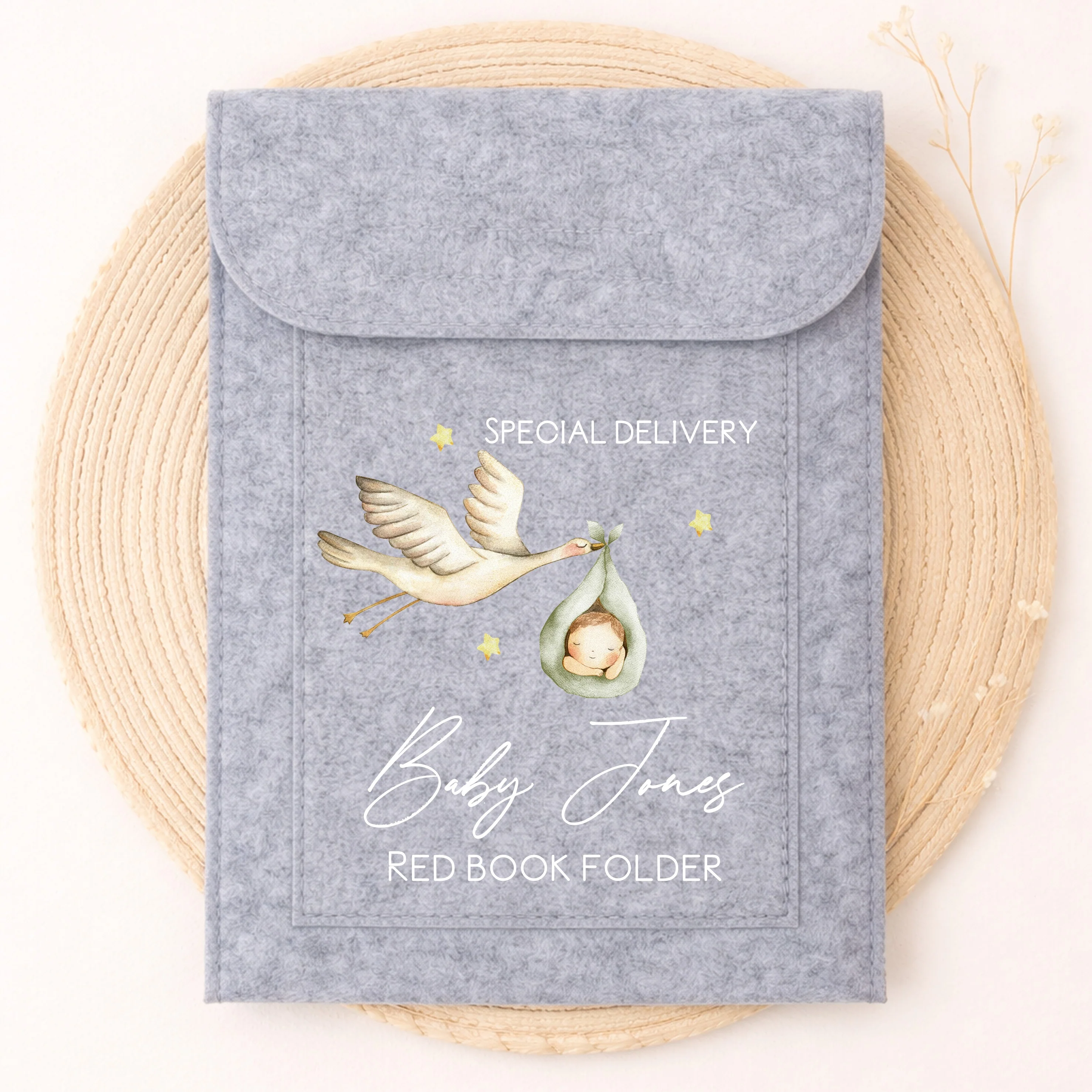 Personalised Baby Stork Red Book Cover - Image 5