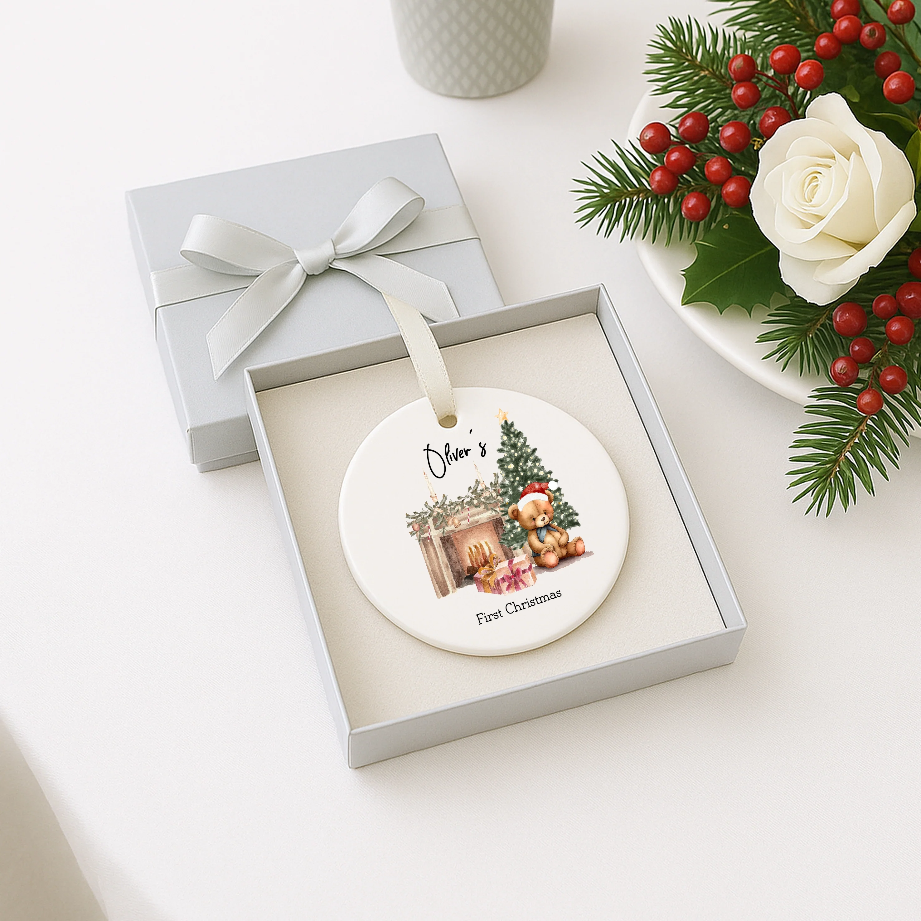 Personalised My First Christmas Teddy Bear Ceramic Tree Ornament - Image 2