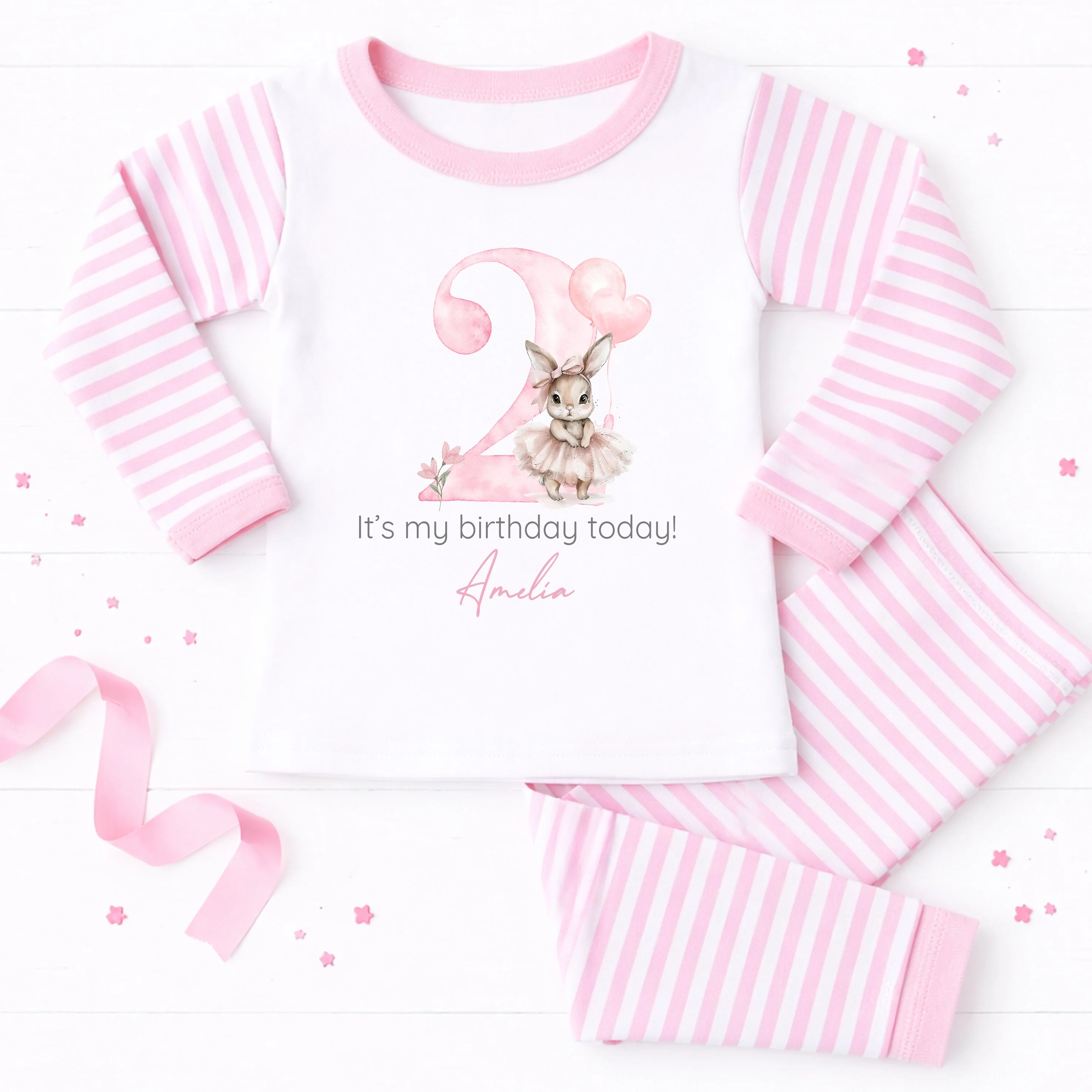 Personalised Ballerina Bunny It's My Second Birthday Pyjamas - Image 3