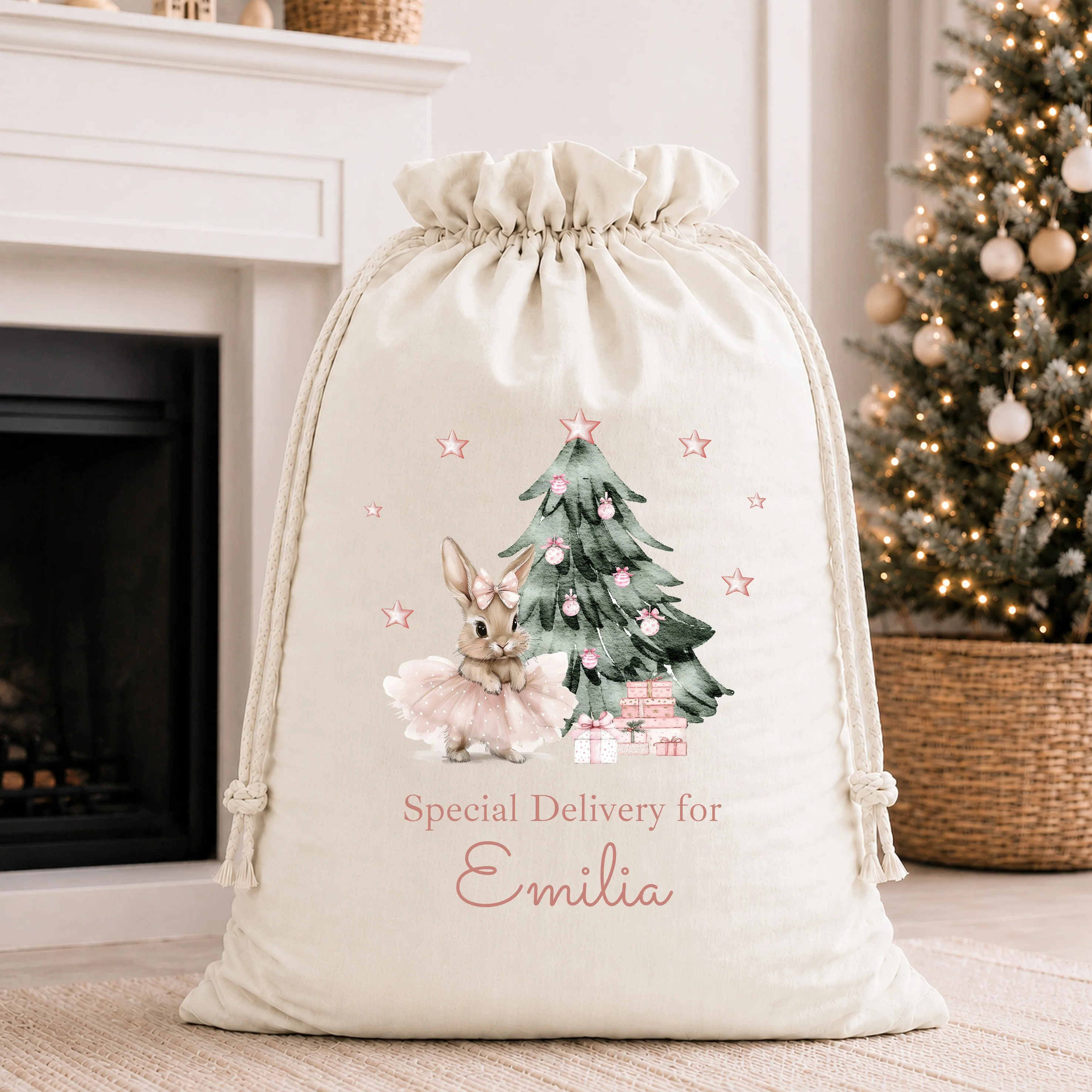 Personalised Ballerina Bunny My First Christmas Stocking or Santa Sack - Image 3